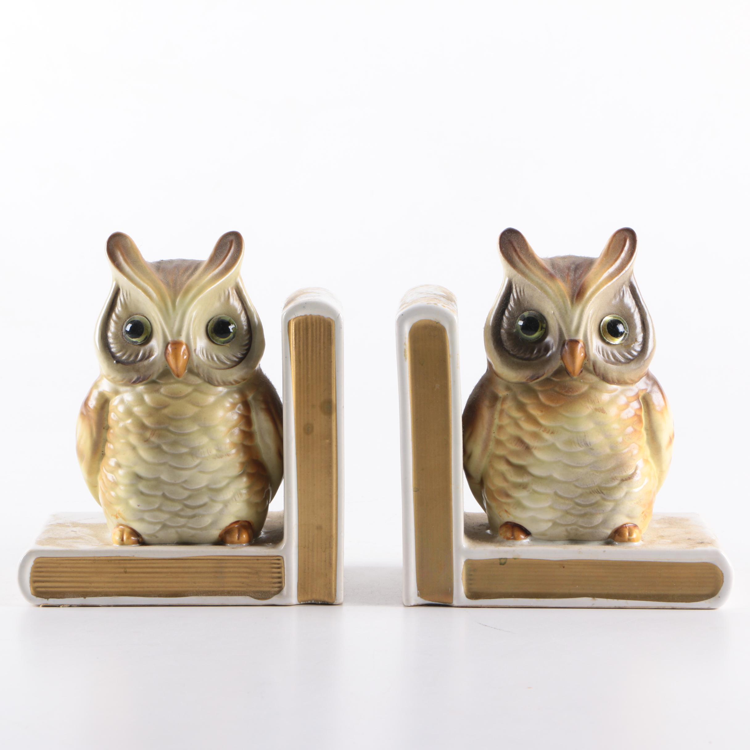 Vintage Lefton Ceramic Owls on Books Bookends