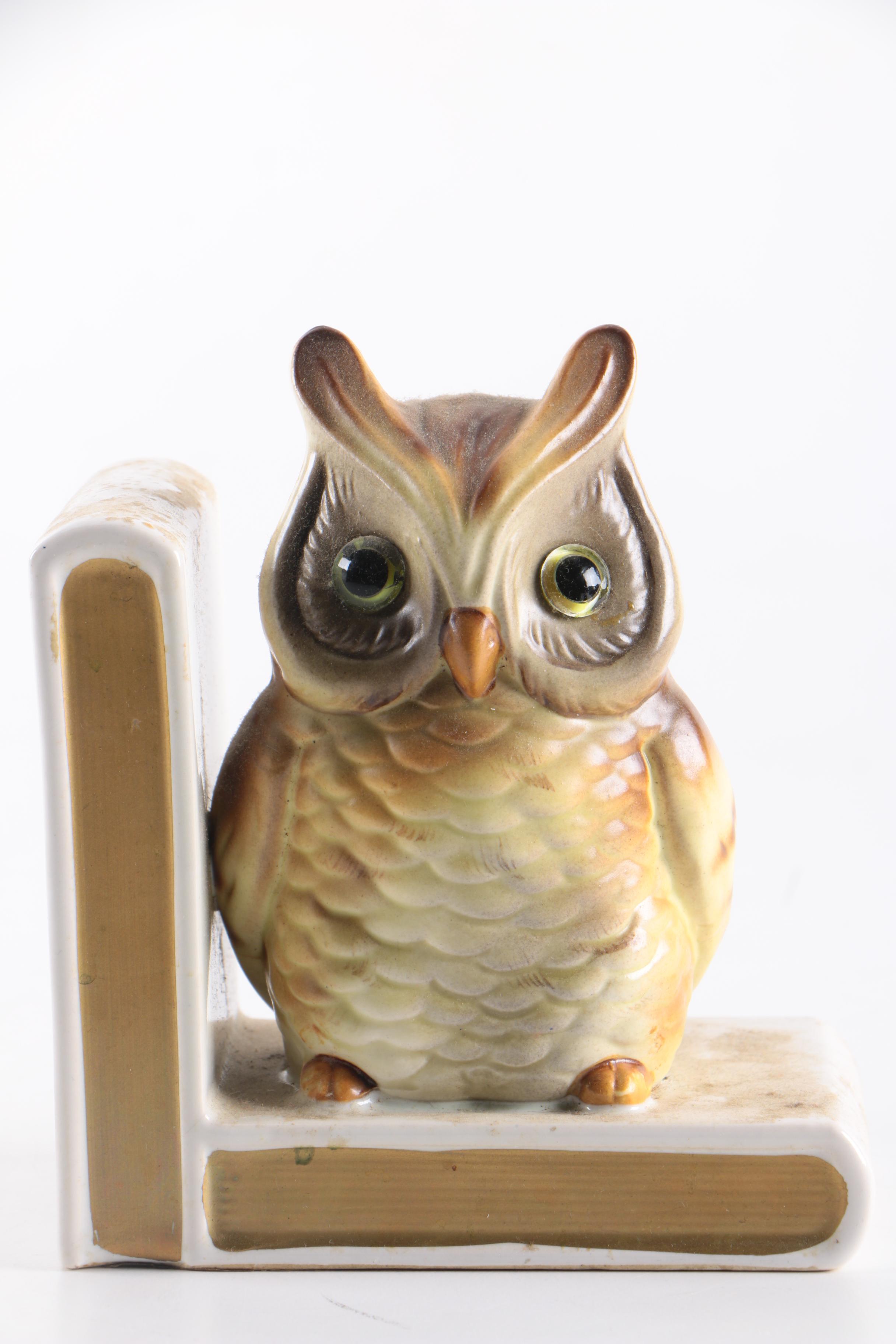 Vintage Lefton Ceramic Owls on Books Bookends