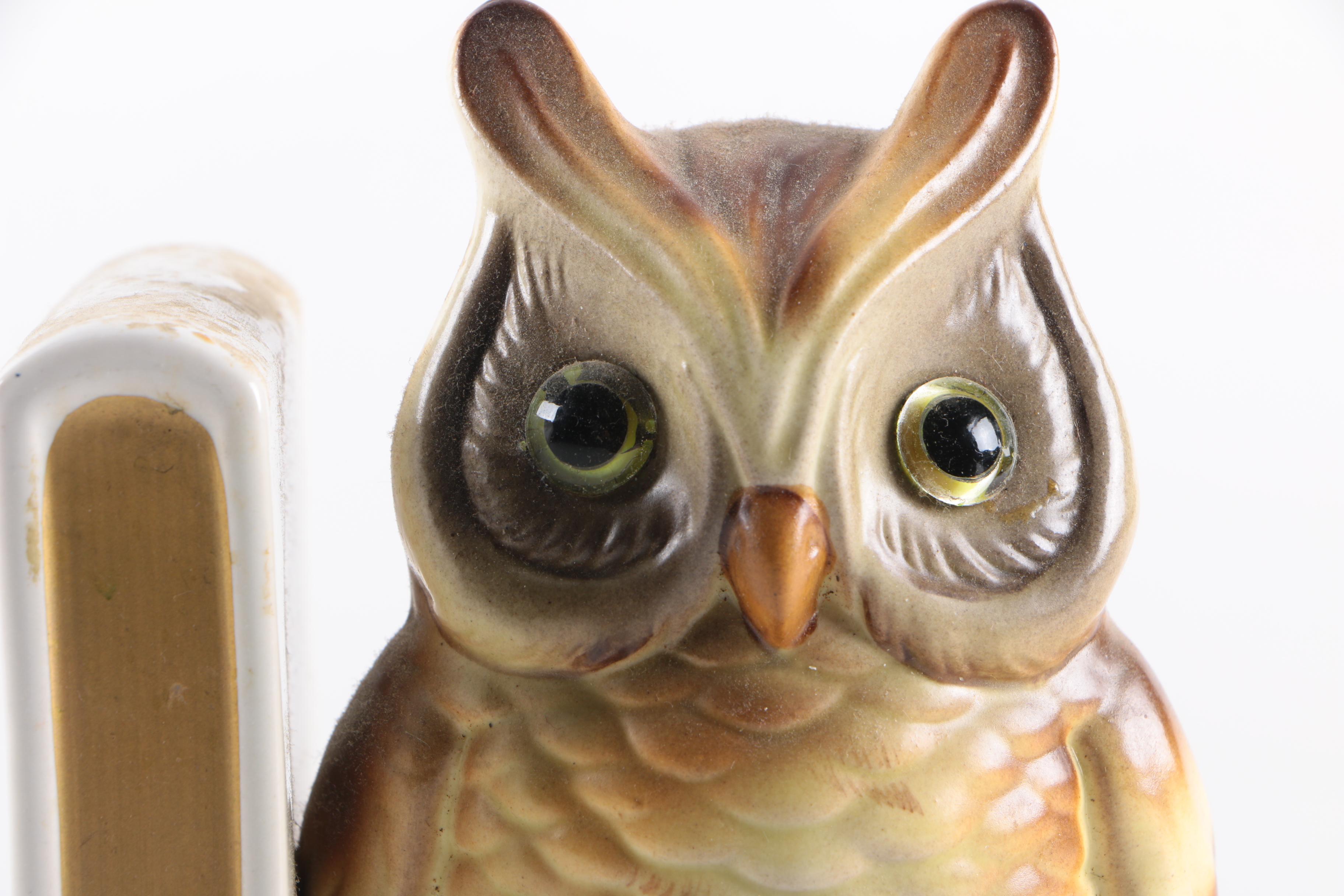 Vintage Lefton Ceramic Owls on Books Bookends