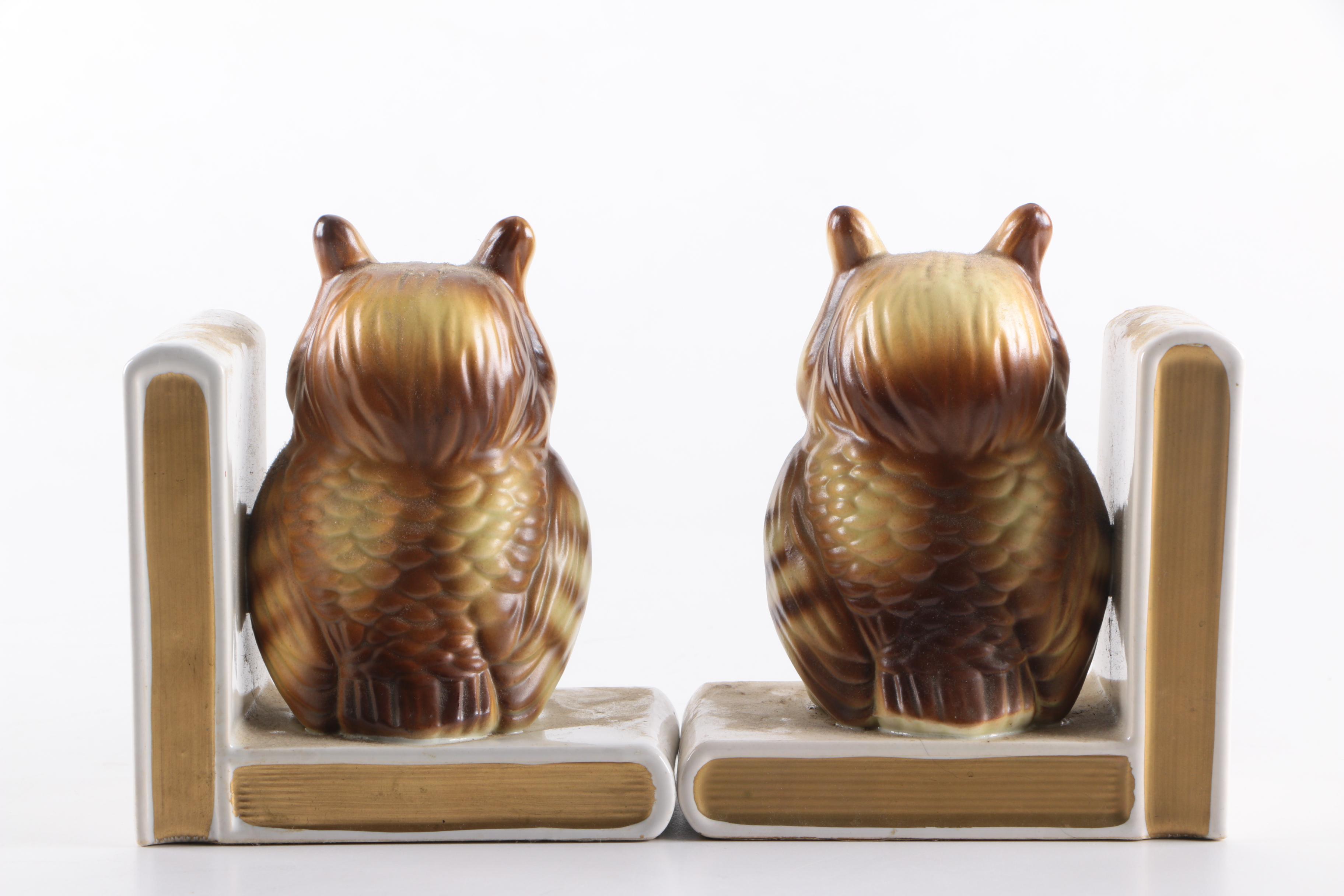 Vintage Lefton Ceramic Owls on Books Bookends