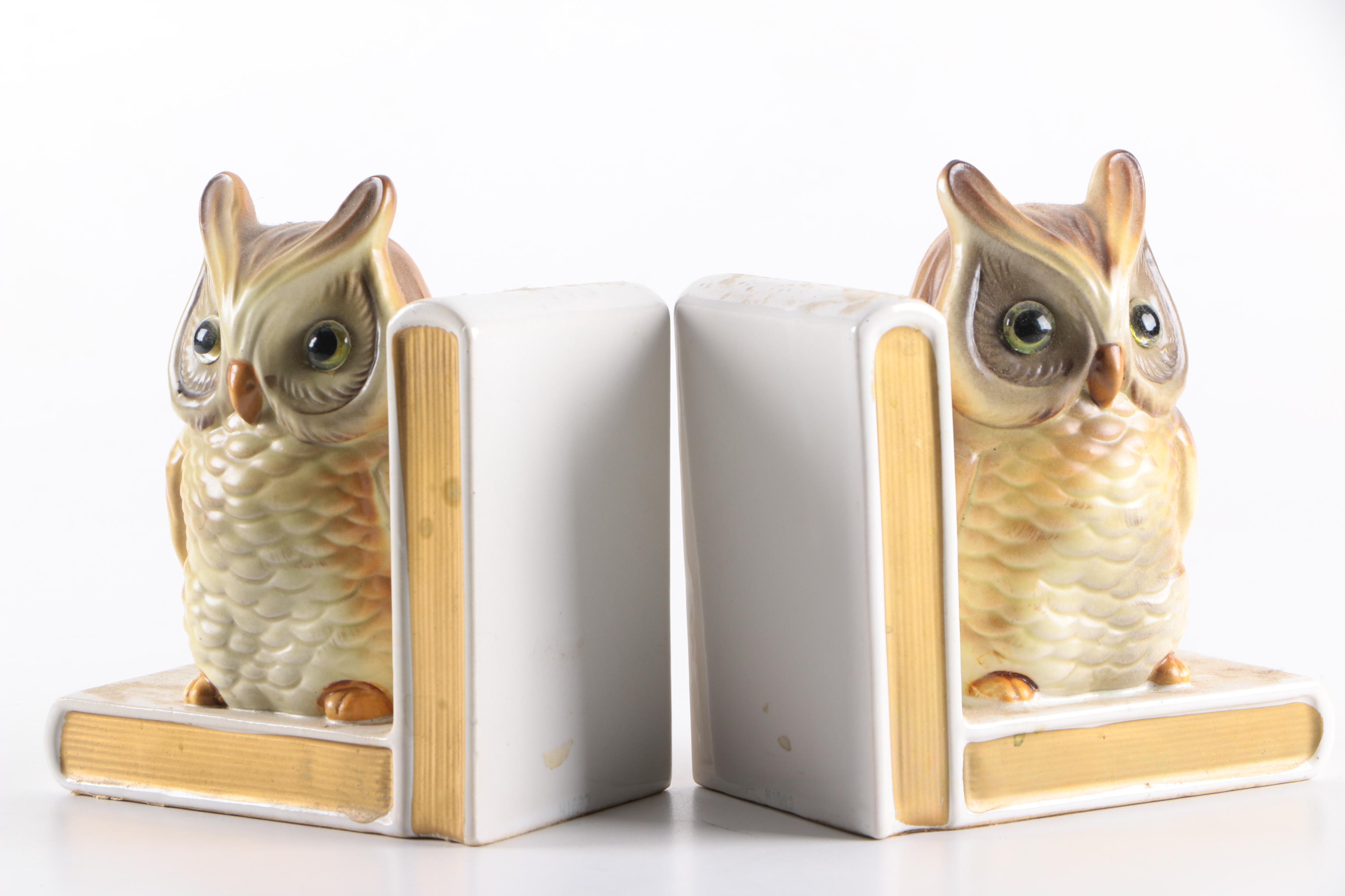 Vintage Lefton Ceramic Owls on Books Bookends