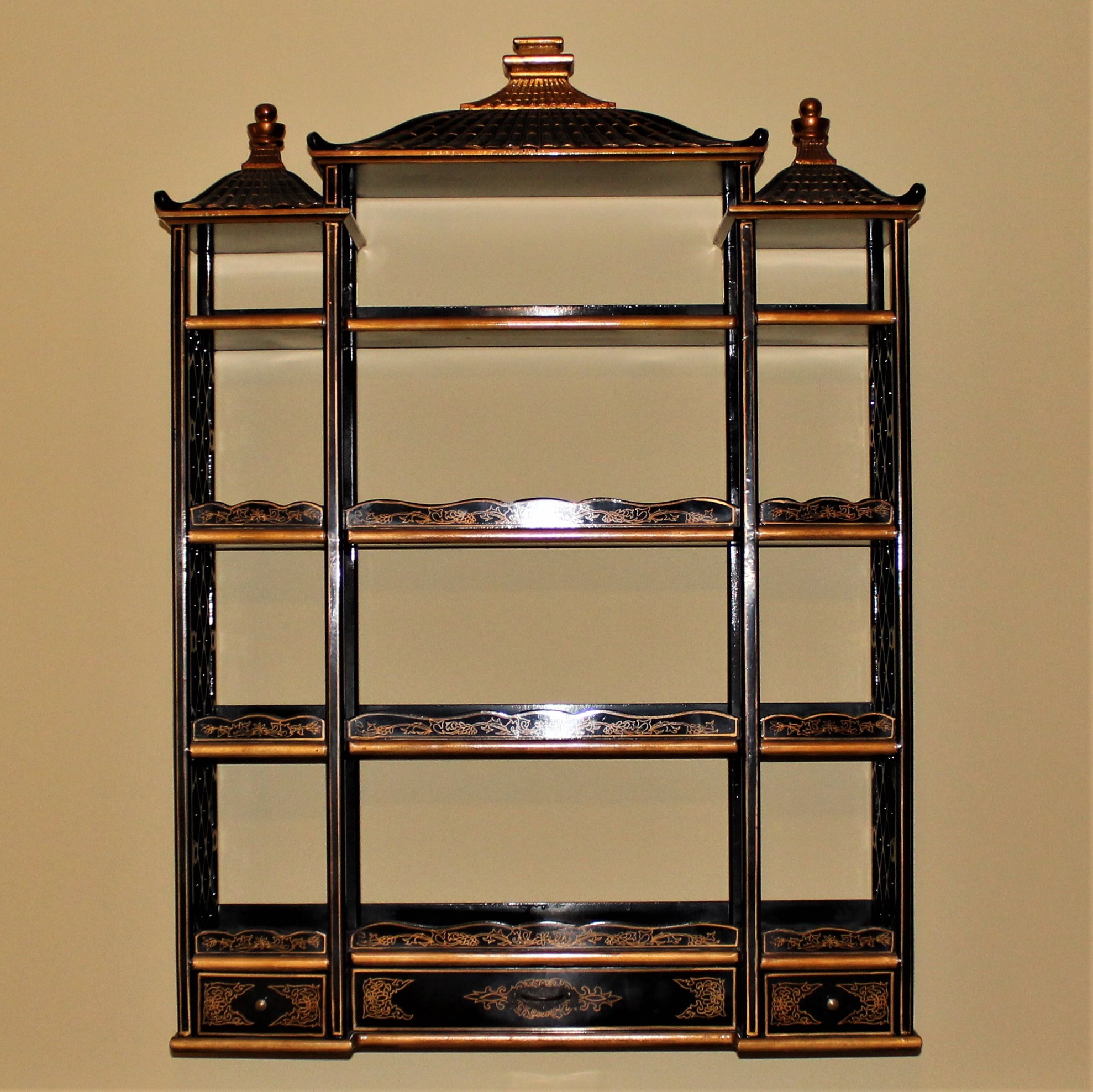 Asian Influence Black and Gold Wall Shelf