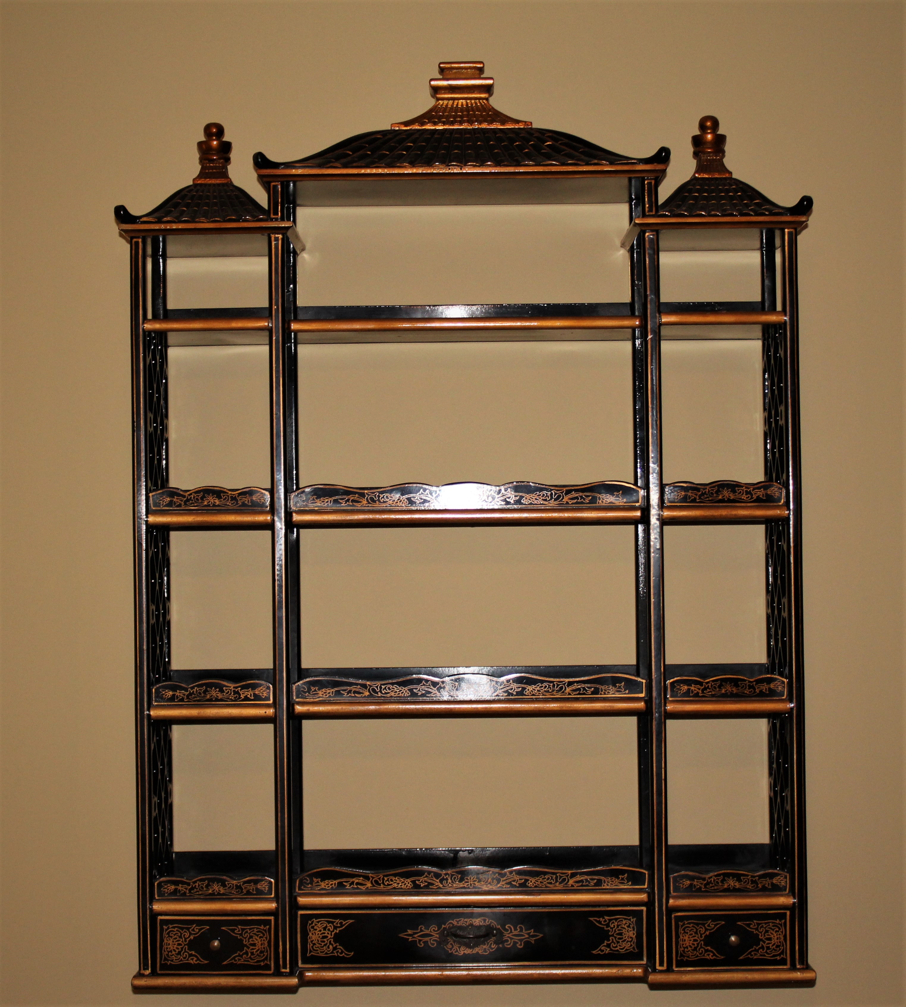 Asian Influence Black and Gold Wall Shelf