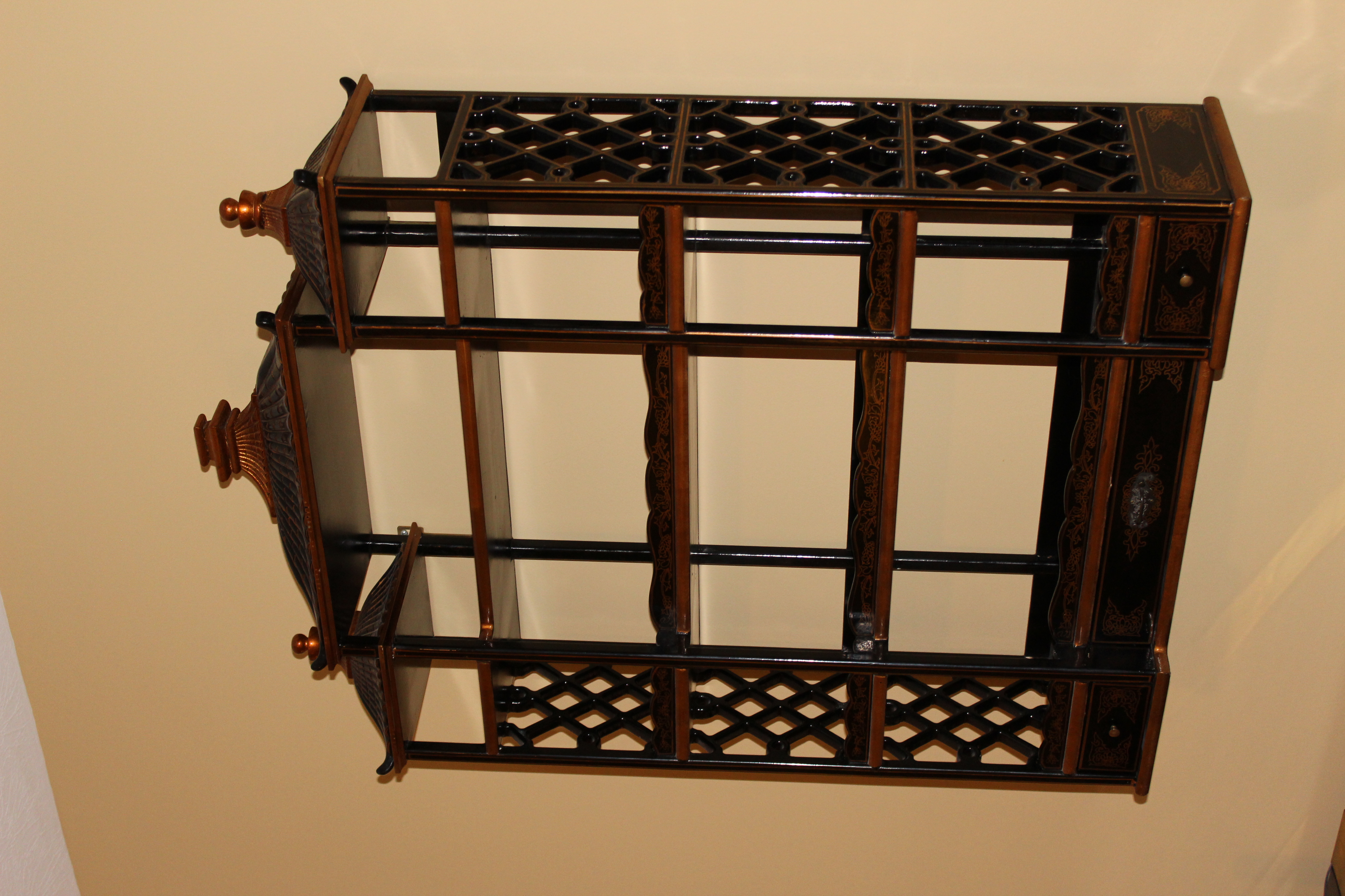 Asian Influence Black and Gold Wall Shelf