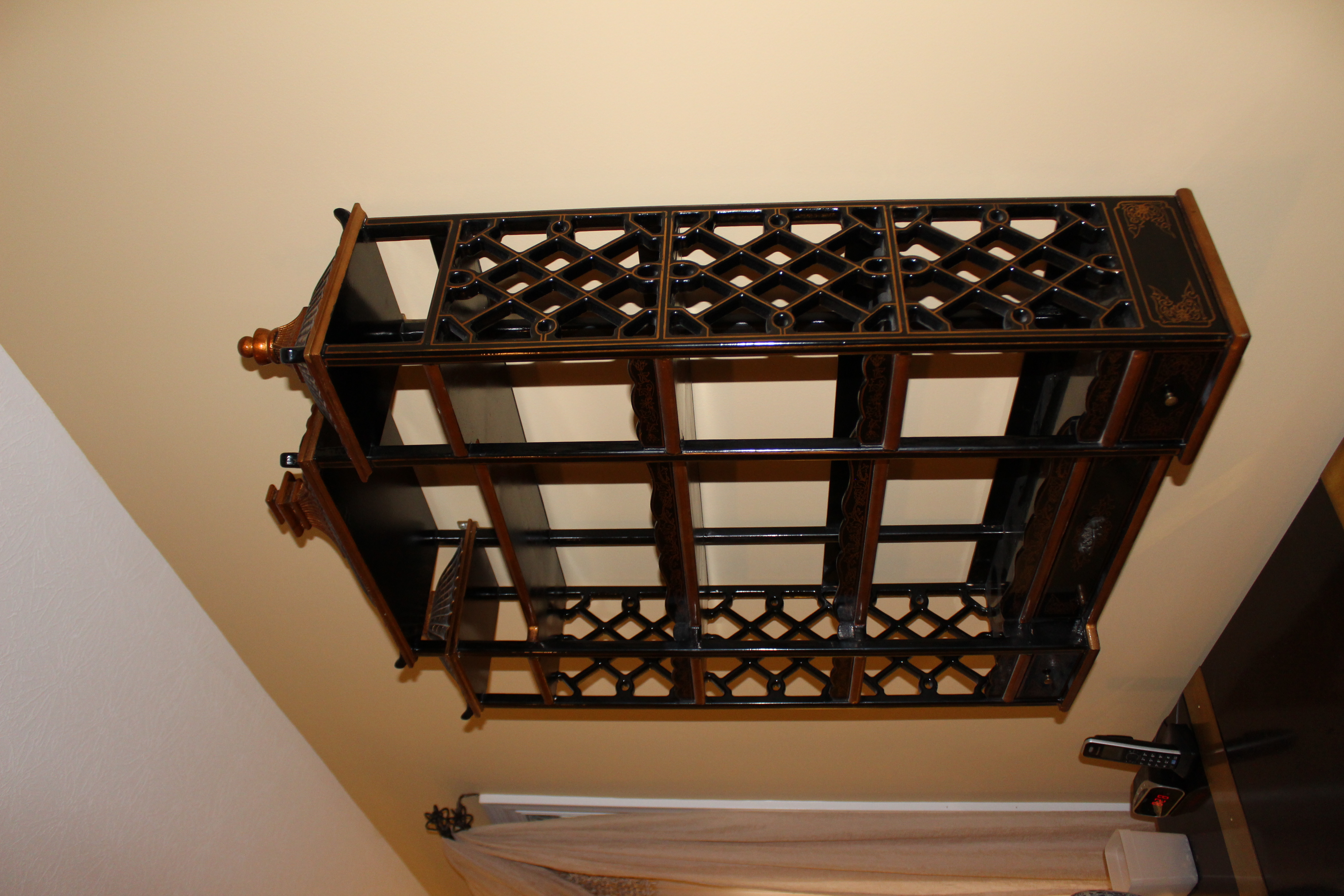 Asian Influence Black and Gold Wall Shelf