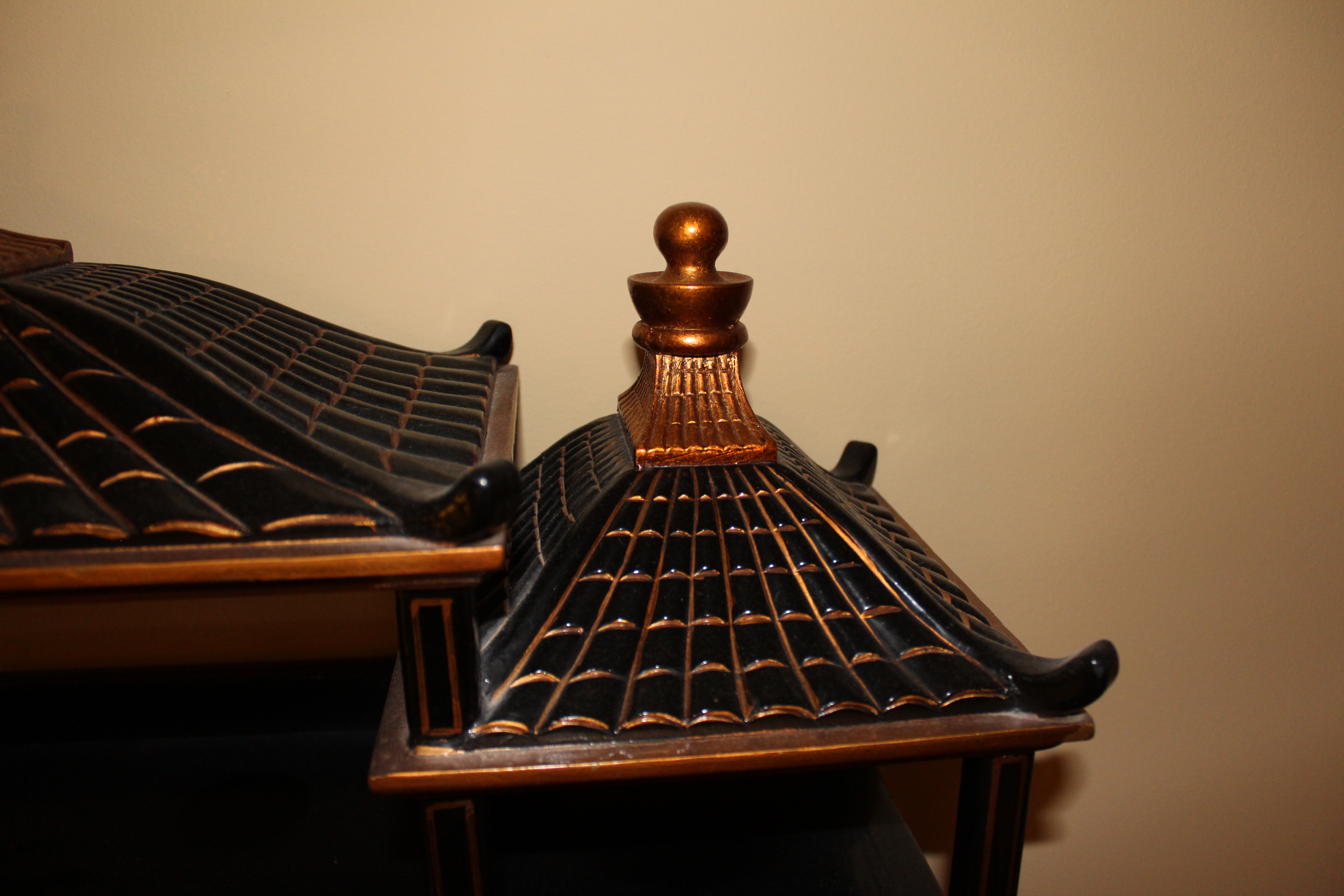 Asian Influence Black and Gold Wall Shelf