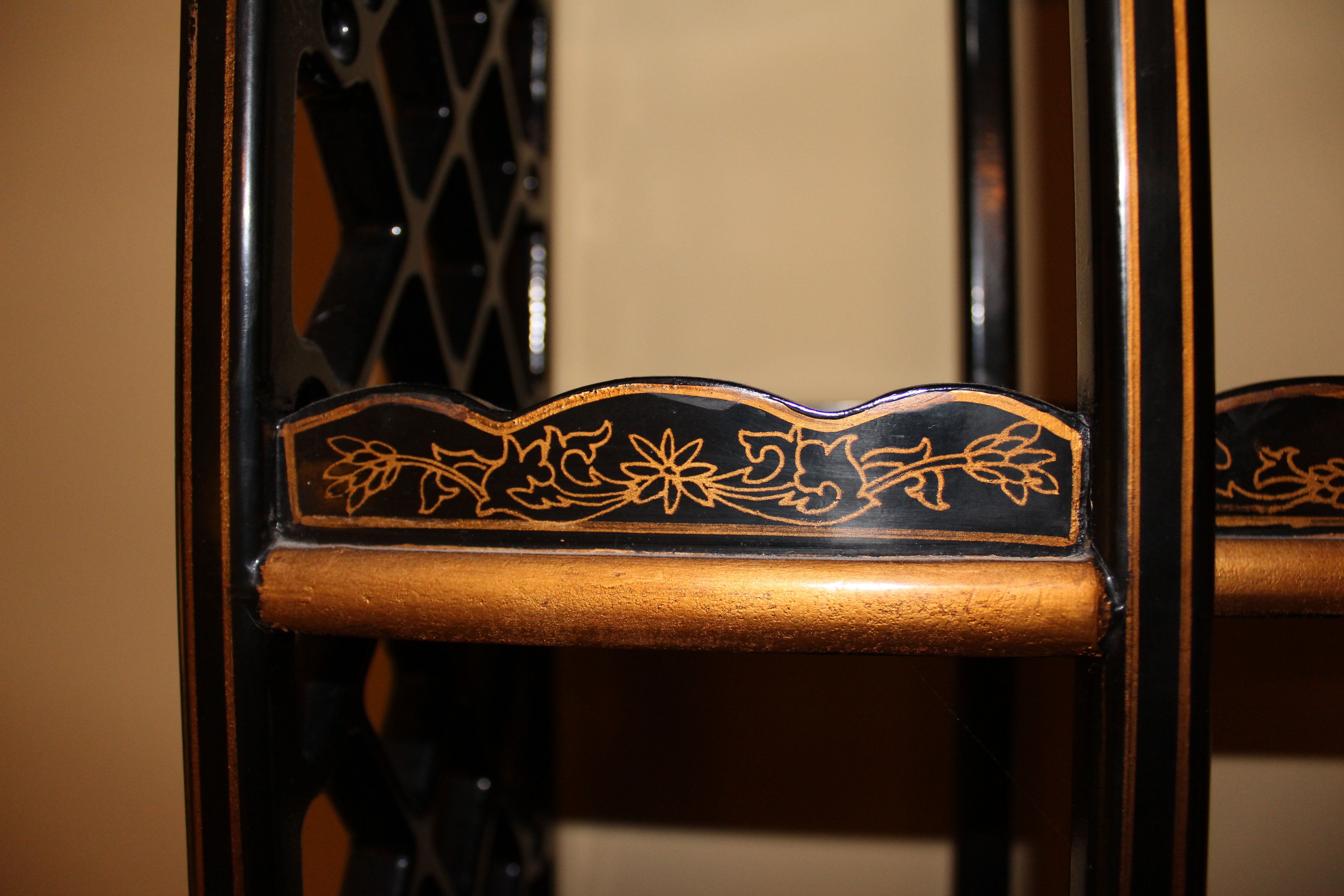 Asian Influence Black and Gold Wall Shelf