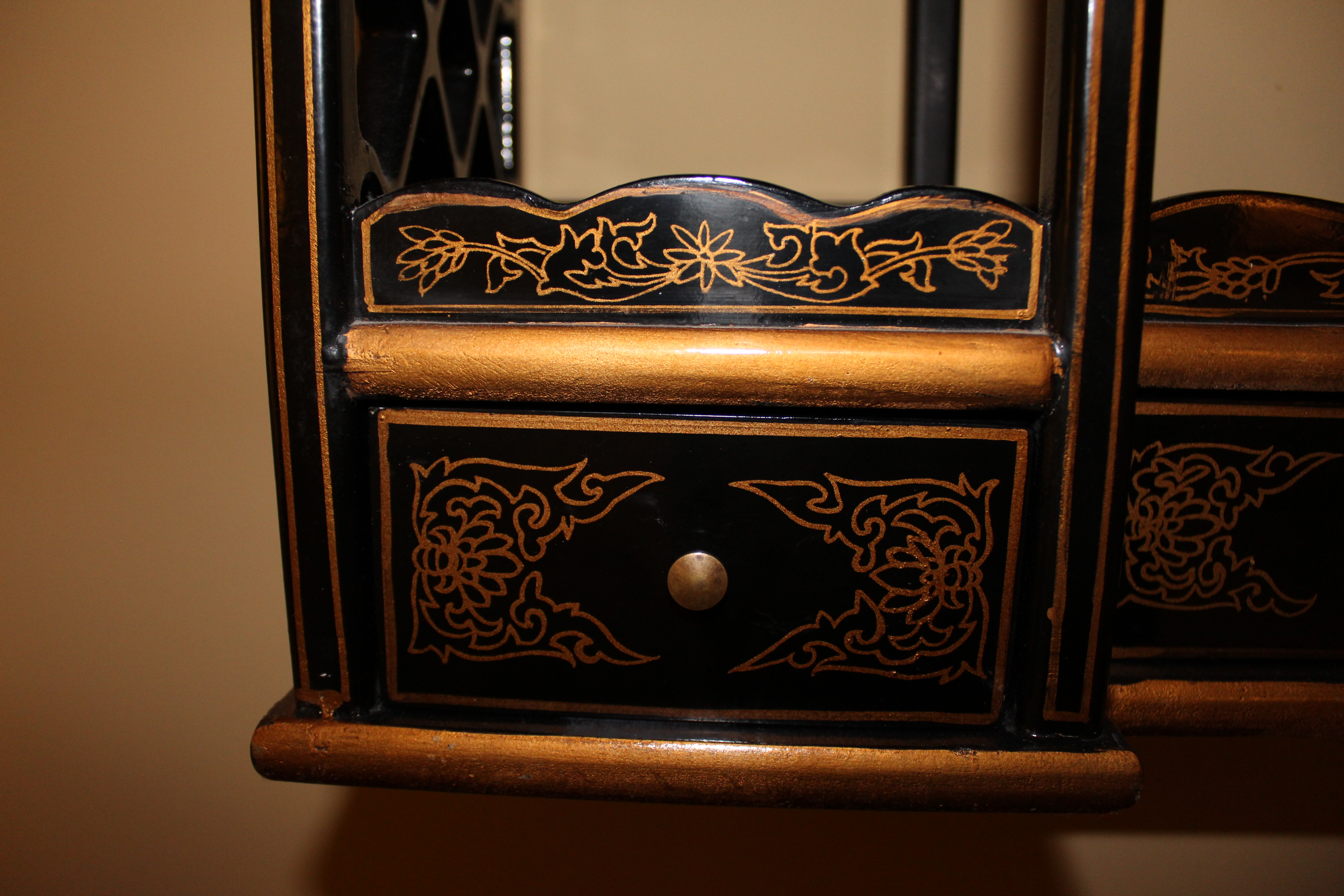 Asian Influence Black and Gold Wall Shelf