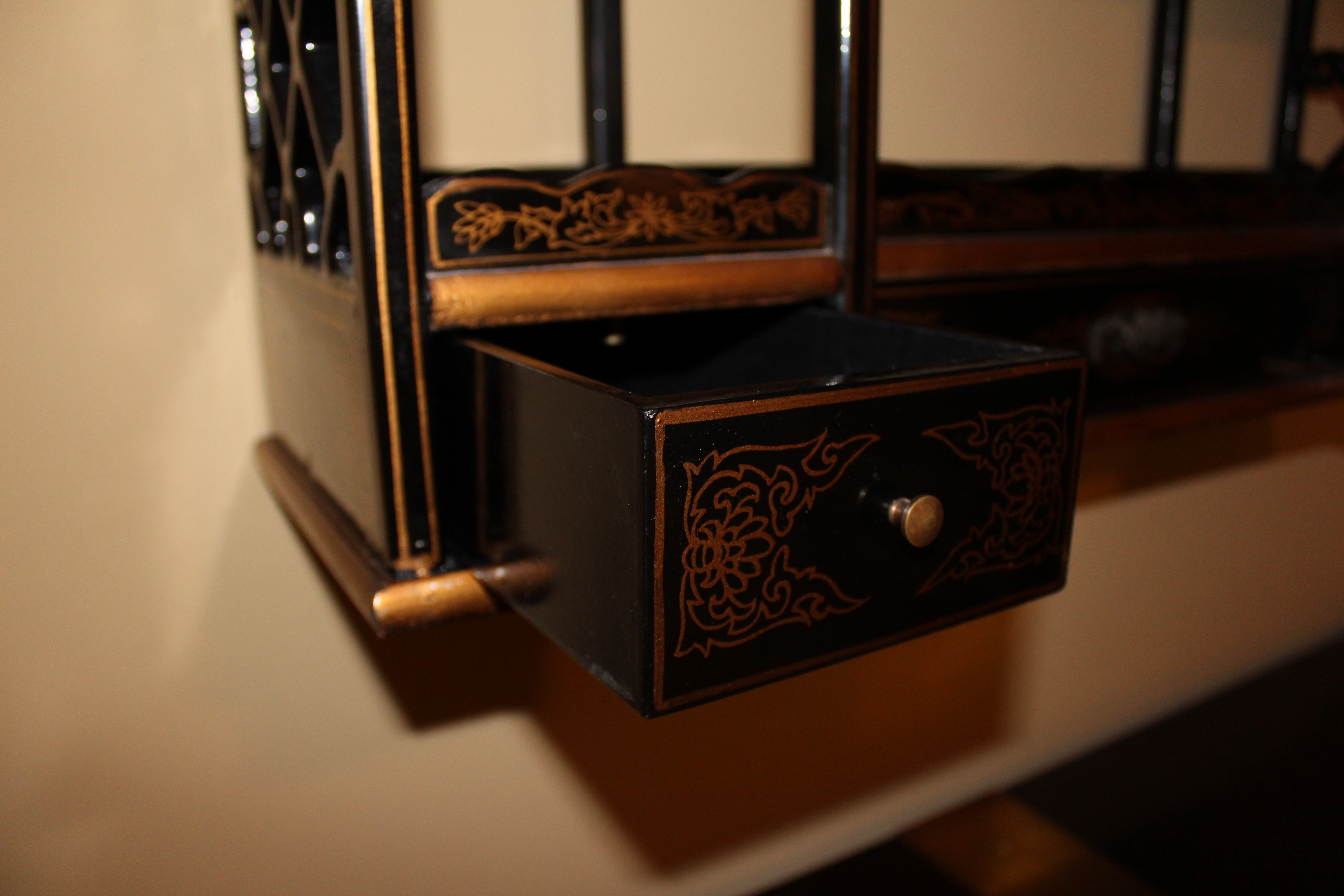 Asian Influence Black and Gold Wall Shelf