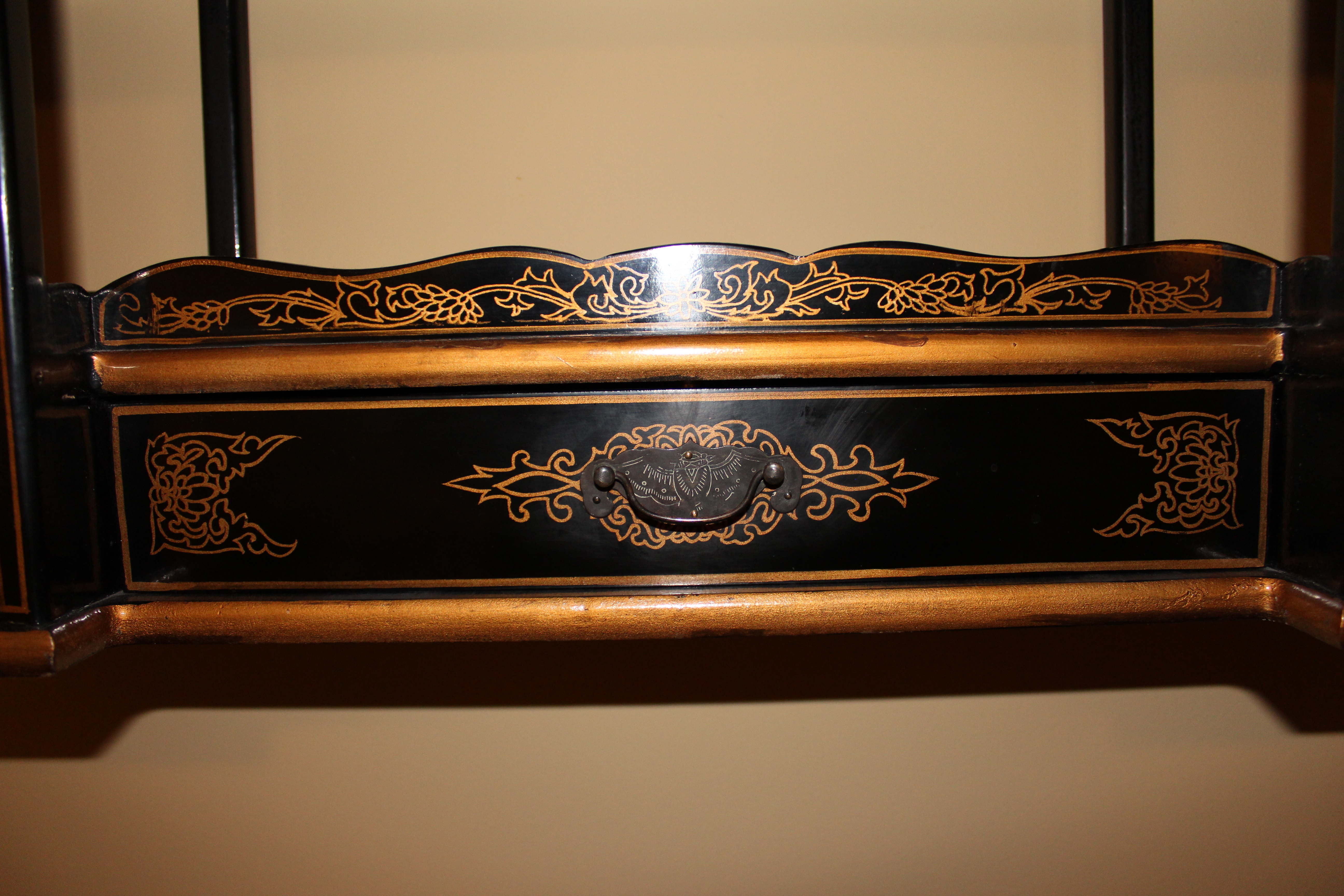Asian Influence Black and Gold Wall Shelf