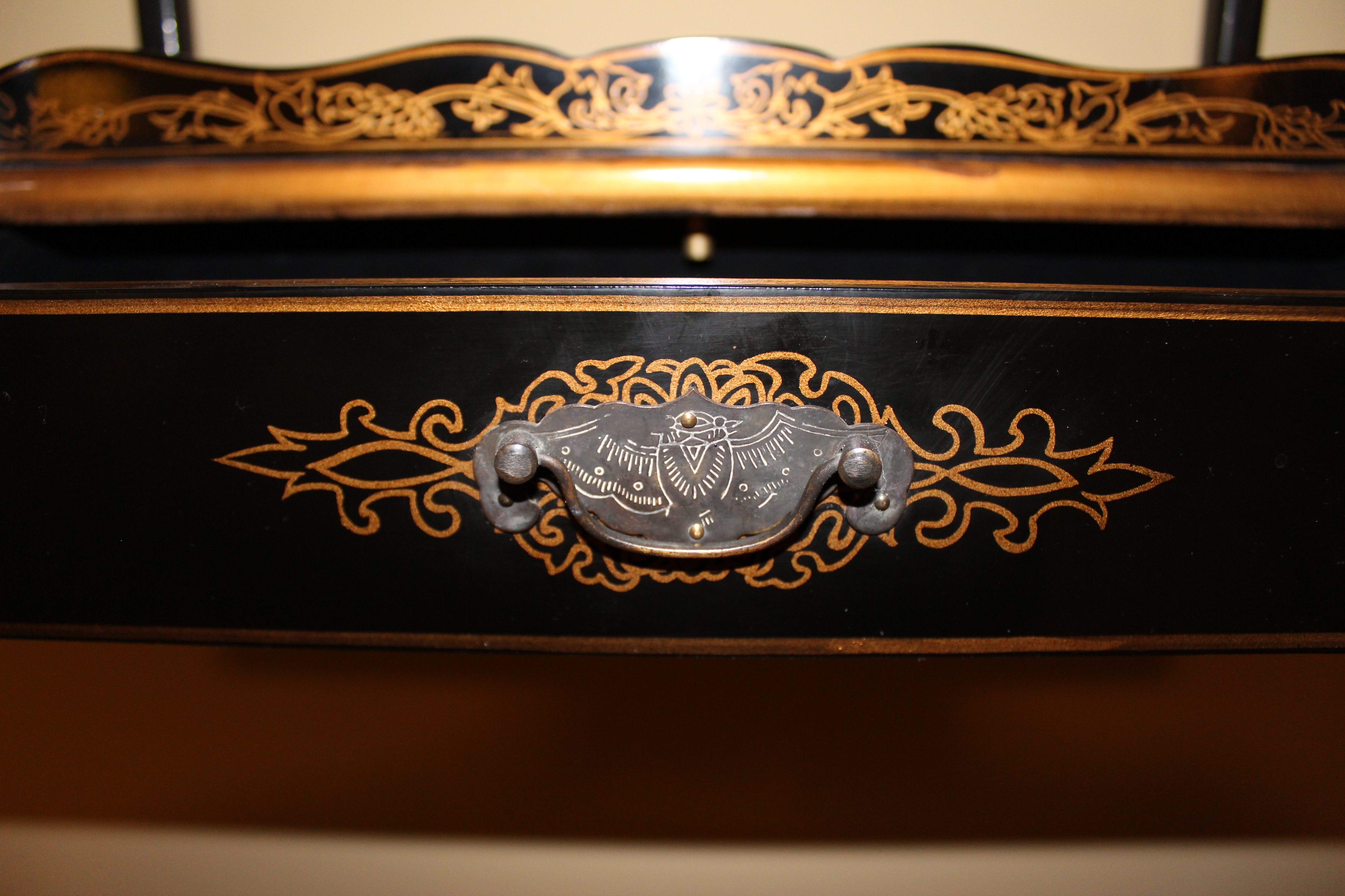 Asian Influence Black and Gold Wall Shelf