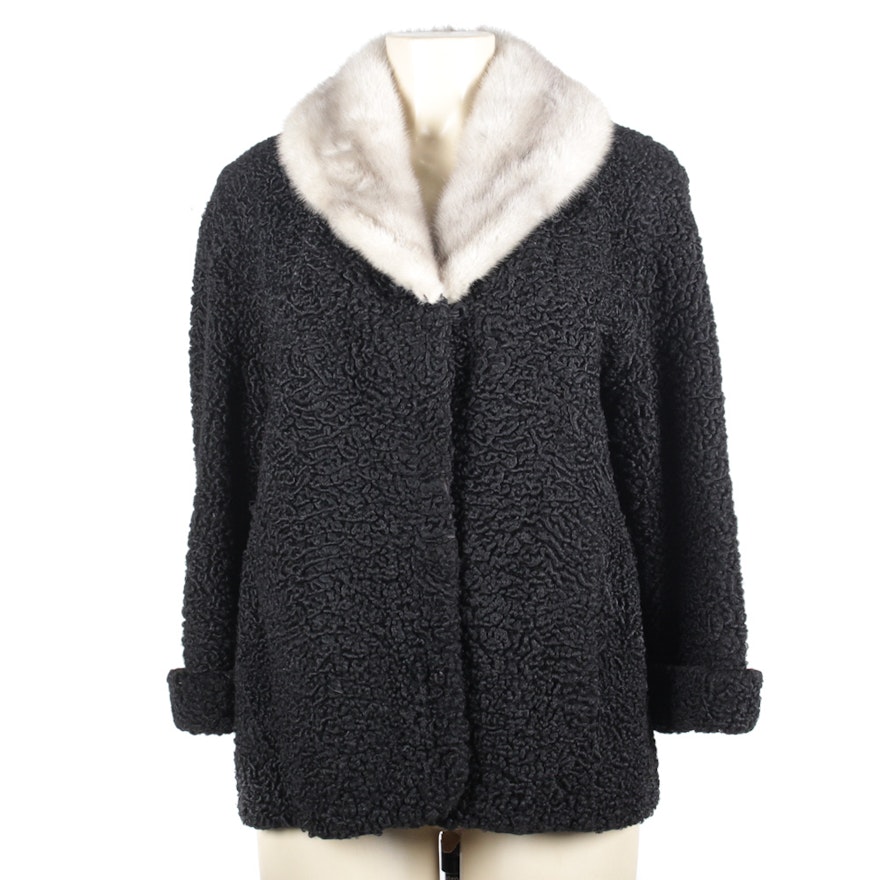 Persian Curly Lamb Coat with Mink Collar by Evans