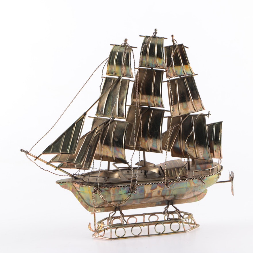 Brass Ship Music Box Sculpture