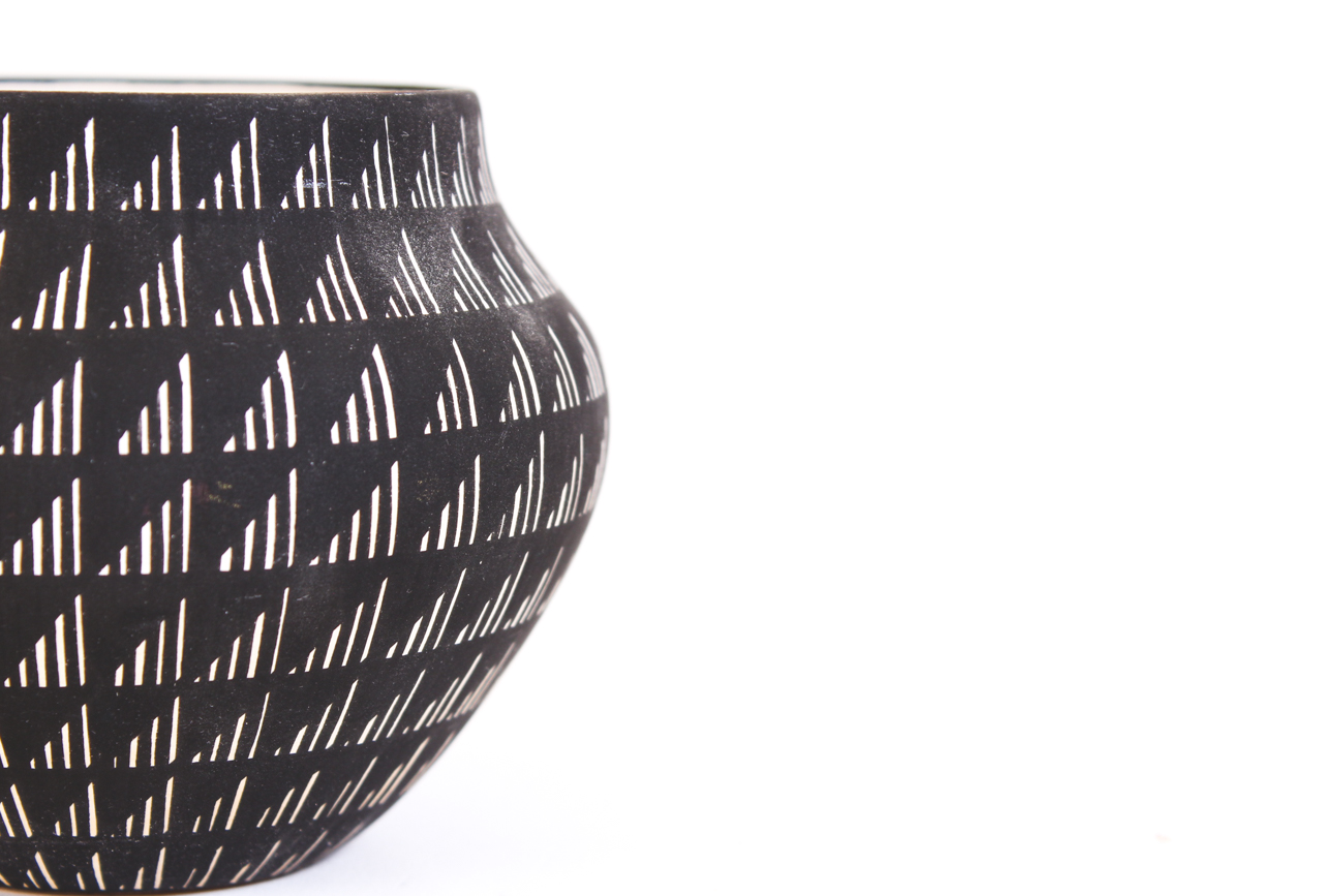 T.M. Chino Signed Acoma Pueblo Hand-Coiled Pottery Bowl