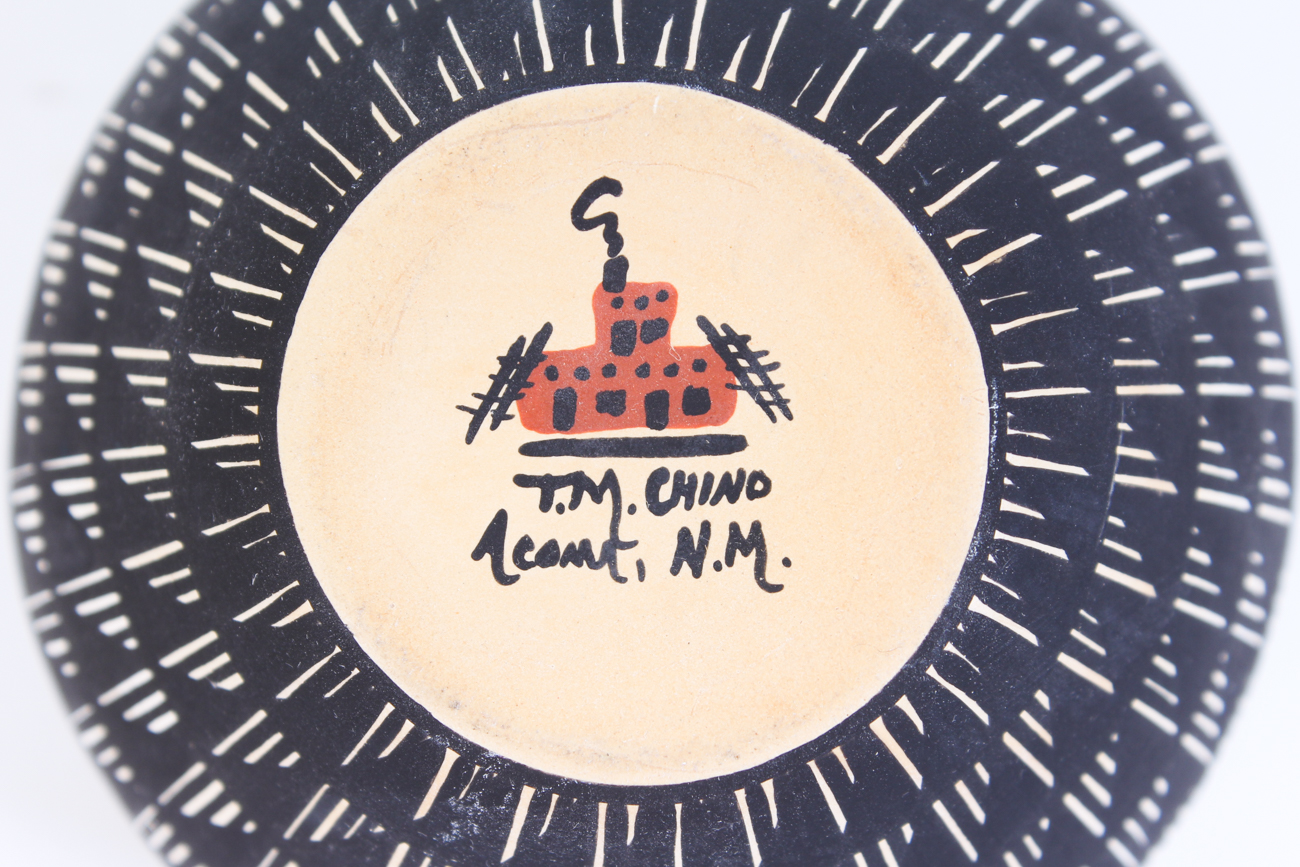 T.M. Chino Signed Acoma Pueblo Hand-Coiled Pottery Bowl