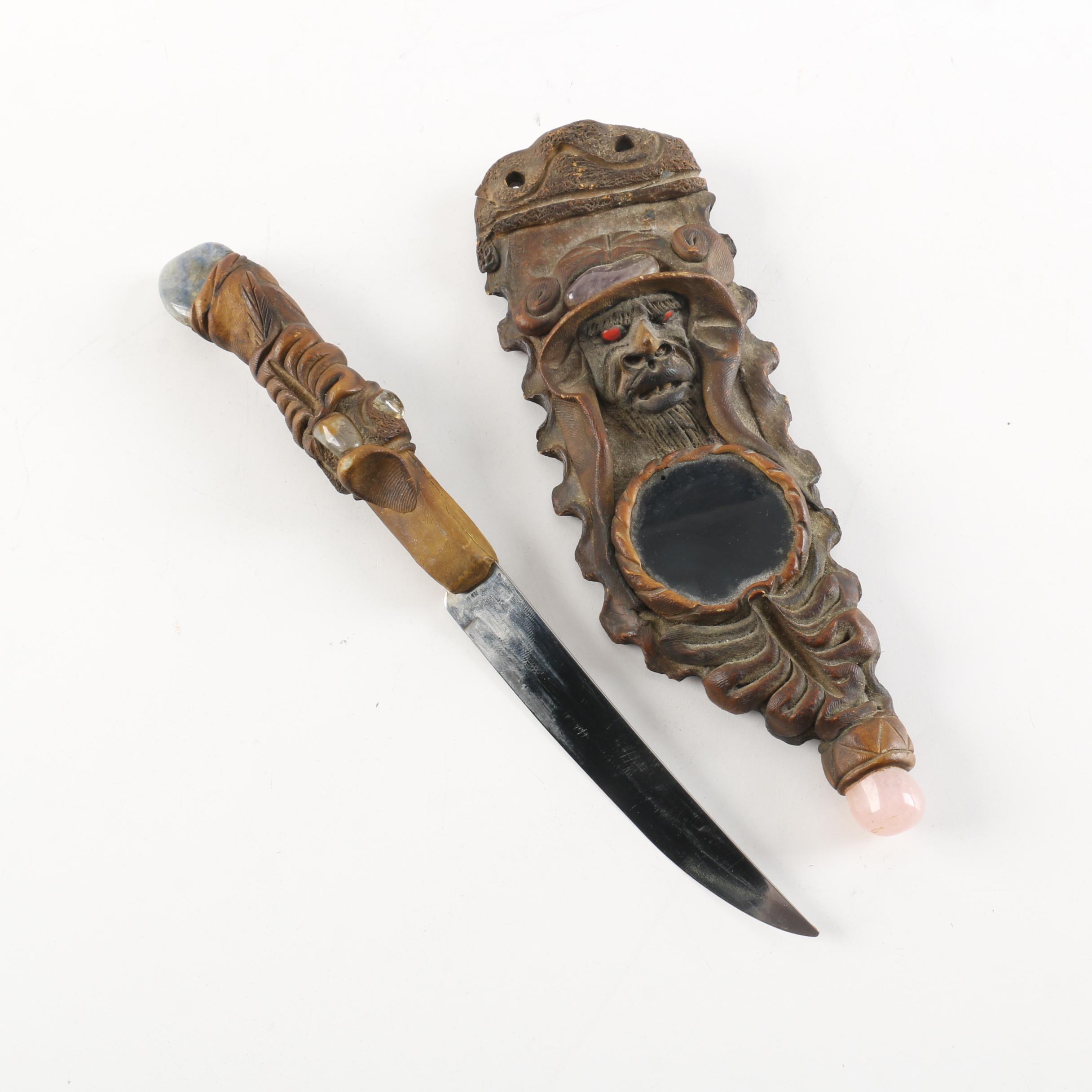 Tramontina Knife with Ceramic Fantasy Inspired Handle and Scabbard