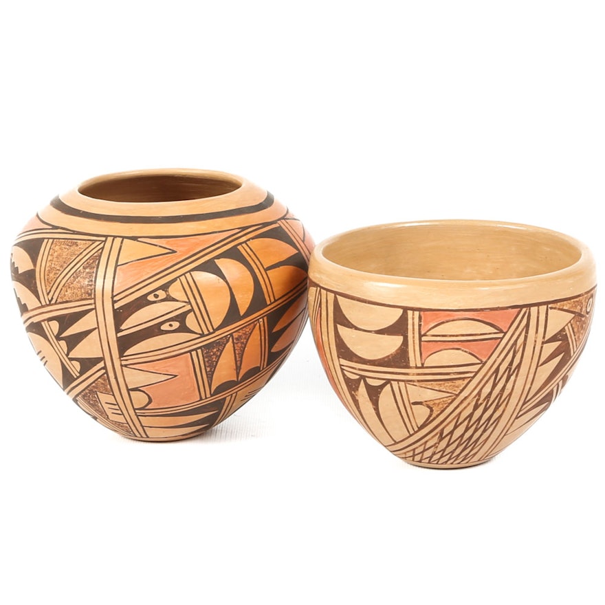 Pair of Signed Charlene Collateta Hopi Pottery Jars