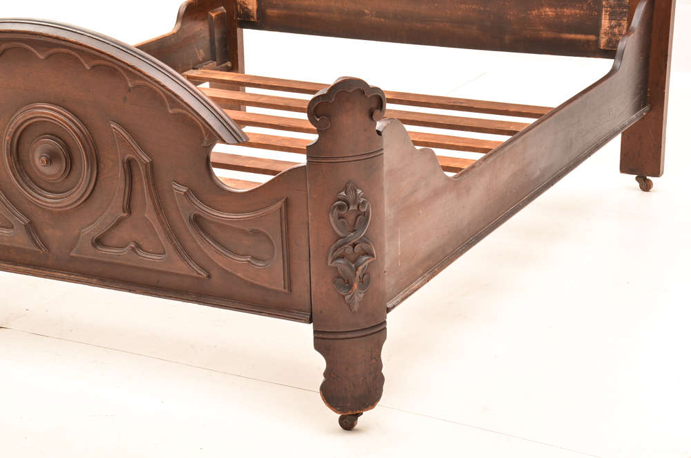 Circa 1870s Mitchell & Rammelsberg Antique Carved Walnut Full Bed Frame