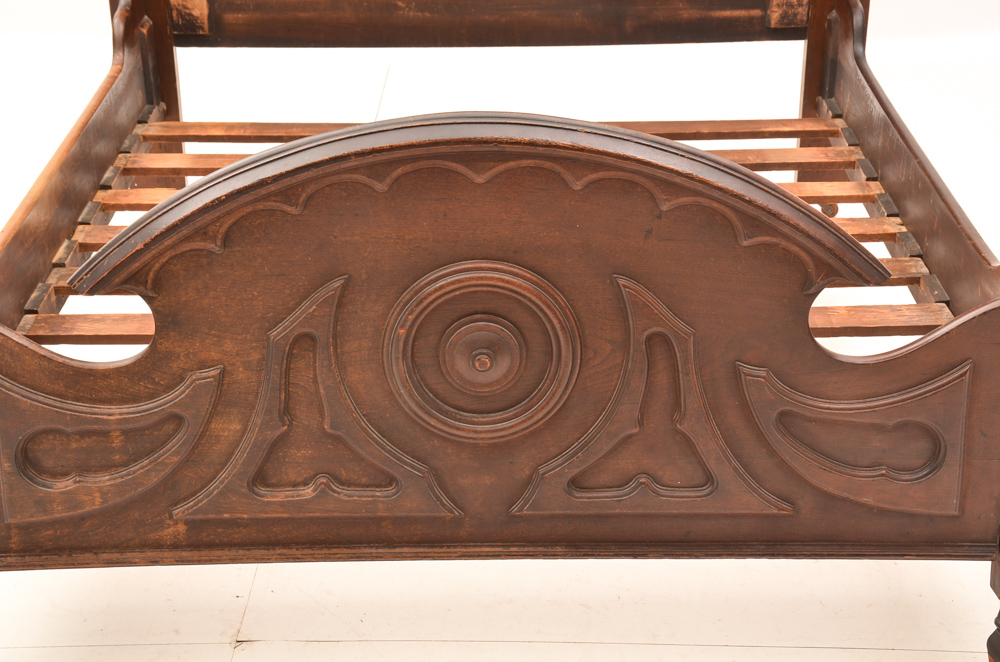 Circa 1870s Mitchell & Rammelsberg Antique Carved Walnut Full Bed Frame