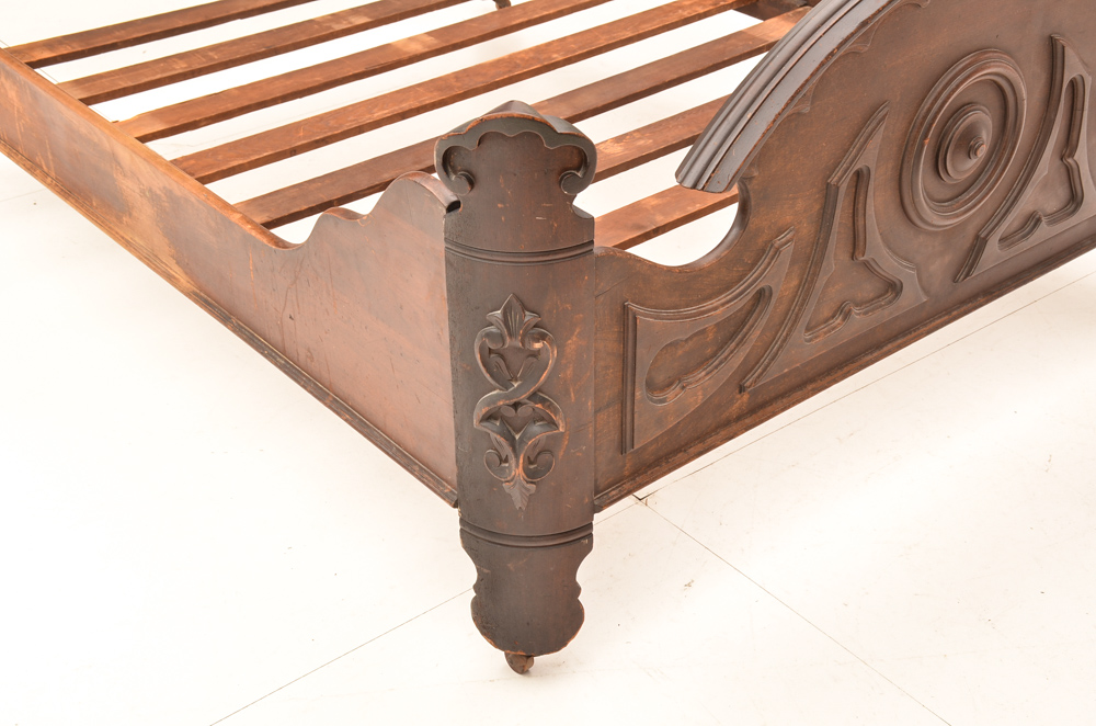 Circa 1870s Mitchell & Rammelsberg Antique Carved Walnut Full Bed Frame