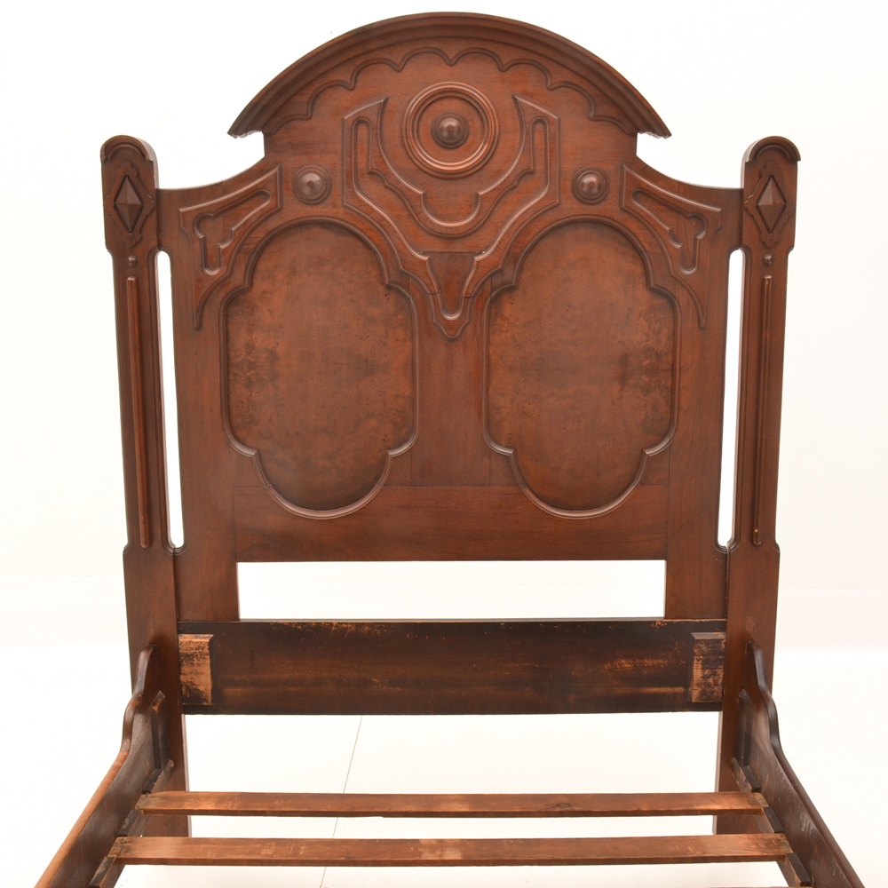 Circa 1870s Mitchell & Rammelsberg Antique Carved Walnut Full Bed Frame
