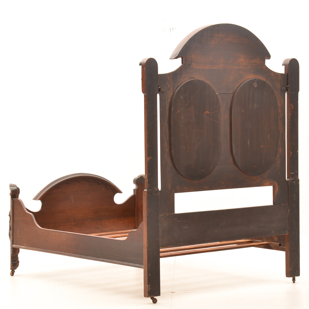 Circa 1870s Mitchell & Rammelsberg Antique Carved Walnut Full Bed Frame