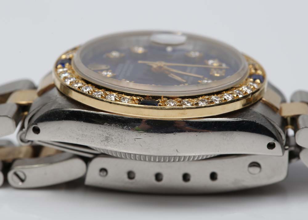 Rolex 18K Yellow Gold, Diamond and Sapphire Oyster Perpetual Datejust Watch