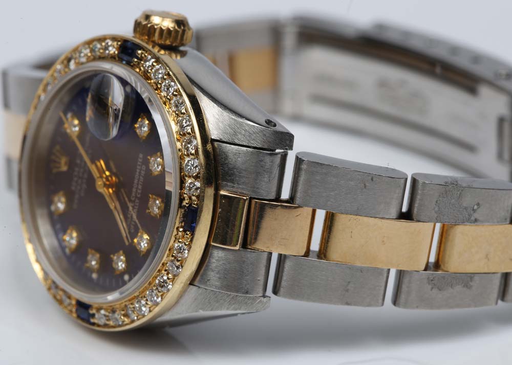 Rolex 18K Yellow Gold, Diamond and Sapphire Oyster Perpetual Datejust Watch