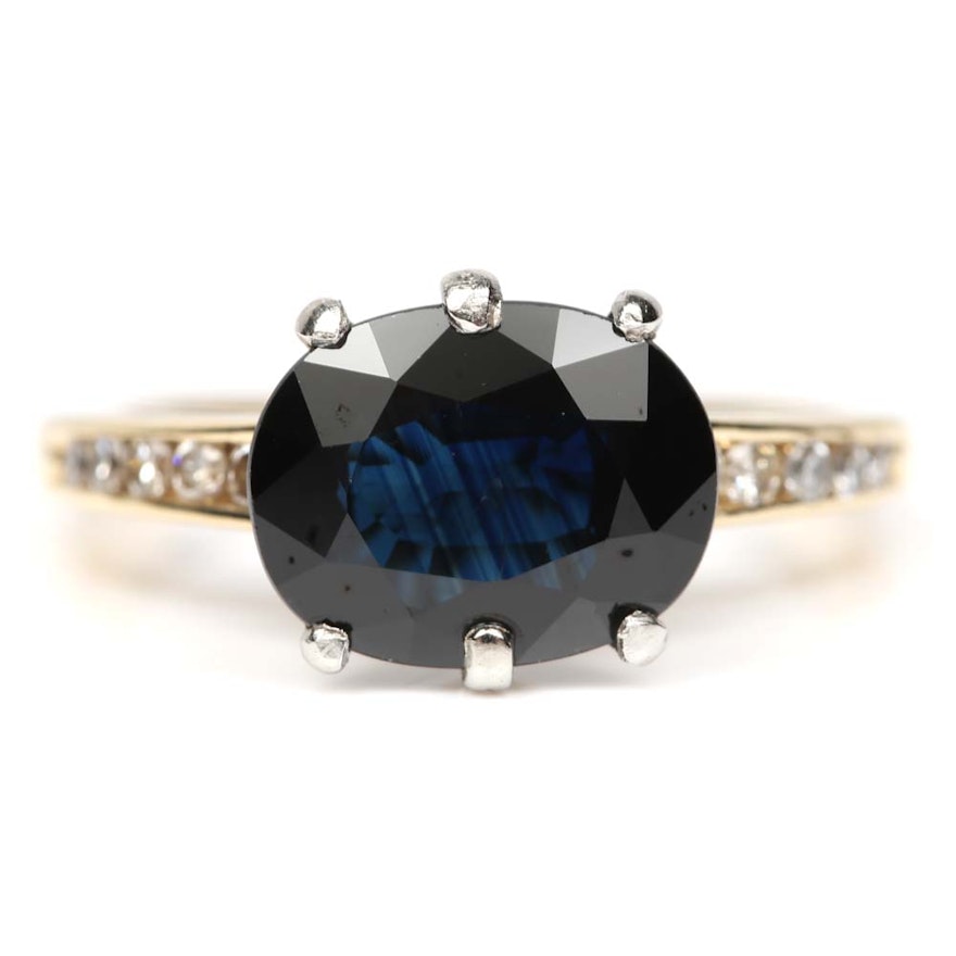 18K Yellow Gold 2.76 CT Sapphire and Diamond Ring