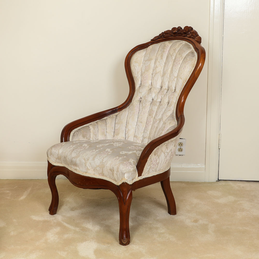 Antique Upholstered and Carved Victorian Parlor Chair