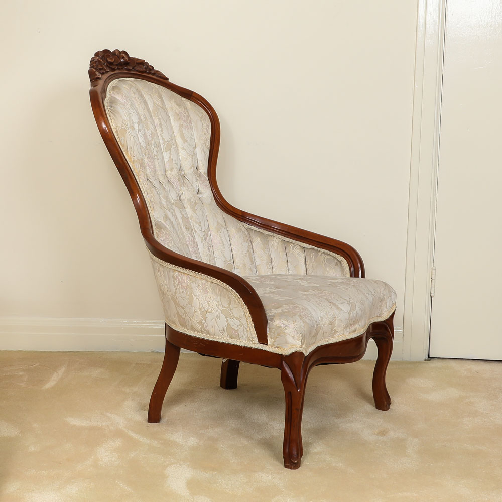 Antique Upholstered and Carved Victorian Parlor Chair