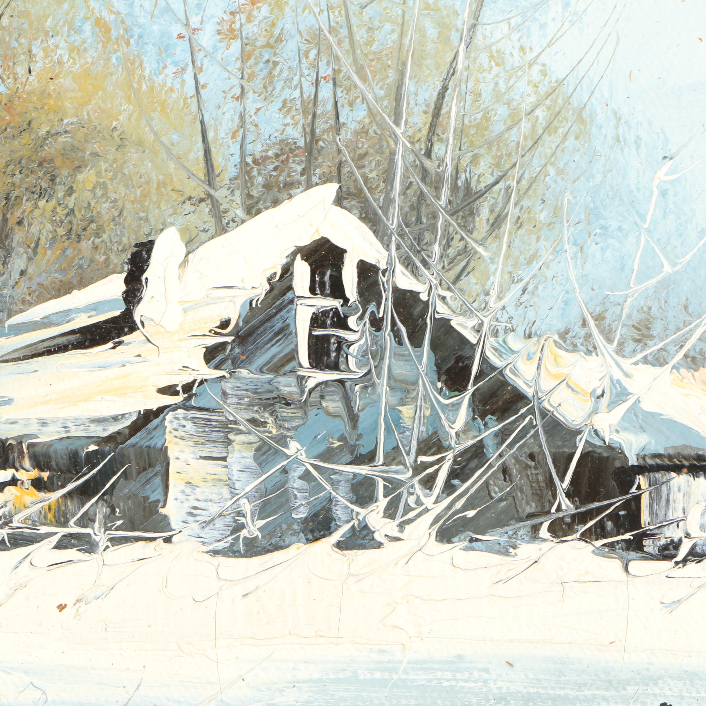 Bangman Oil Painting of a Winter Cottage