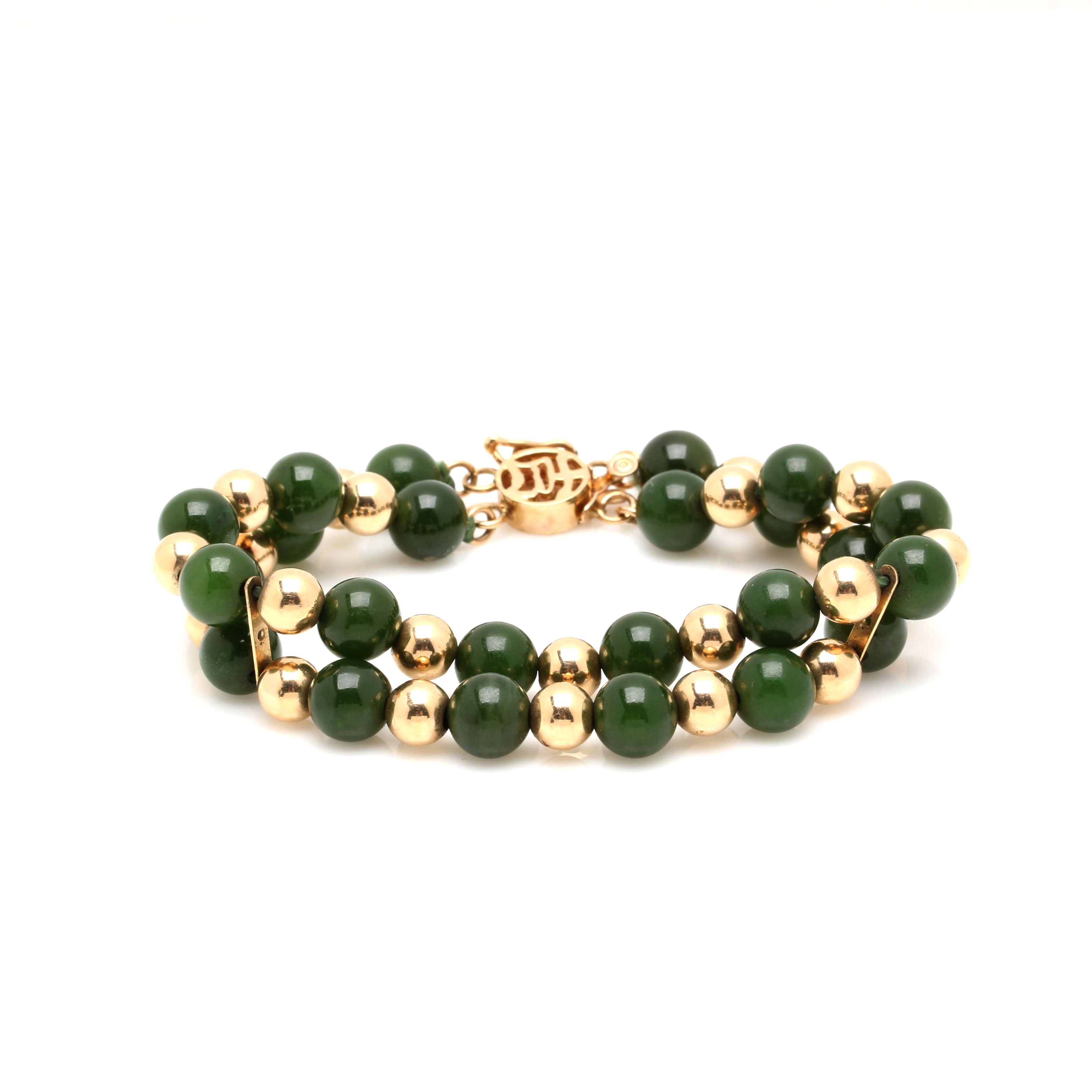 14K Yellow Gold Nephrite Bracelet