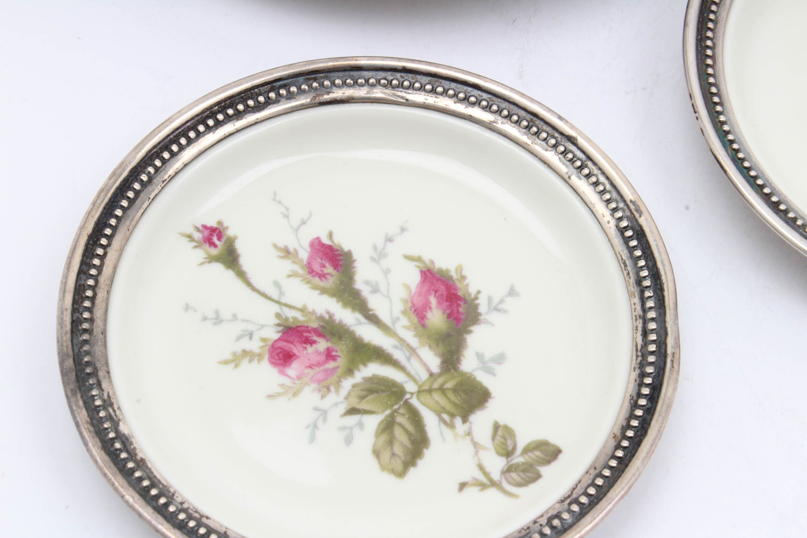 Sterling Silver Rimmed Rosenthal Porcelain Plates and Kirk & Matz Knife