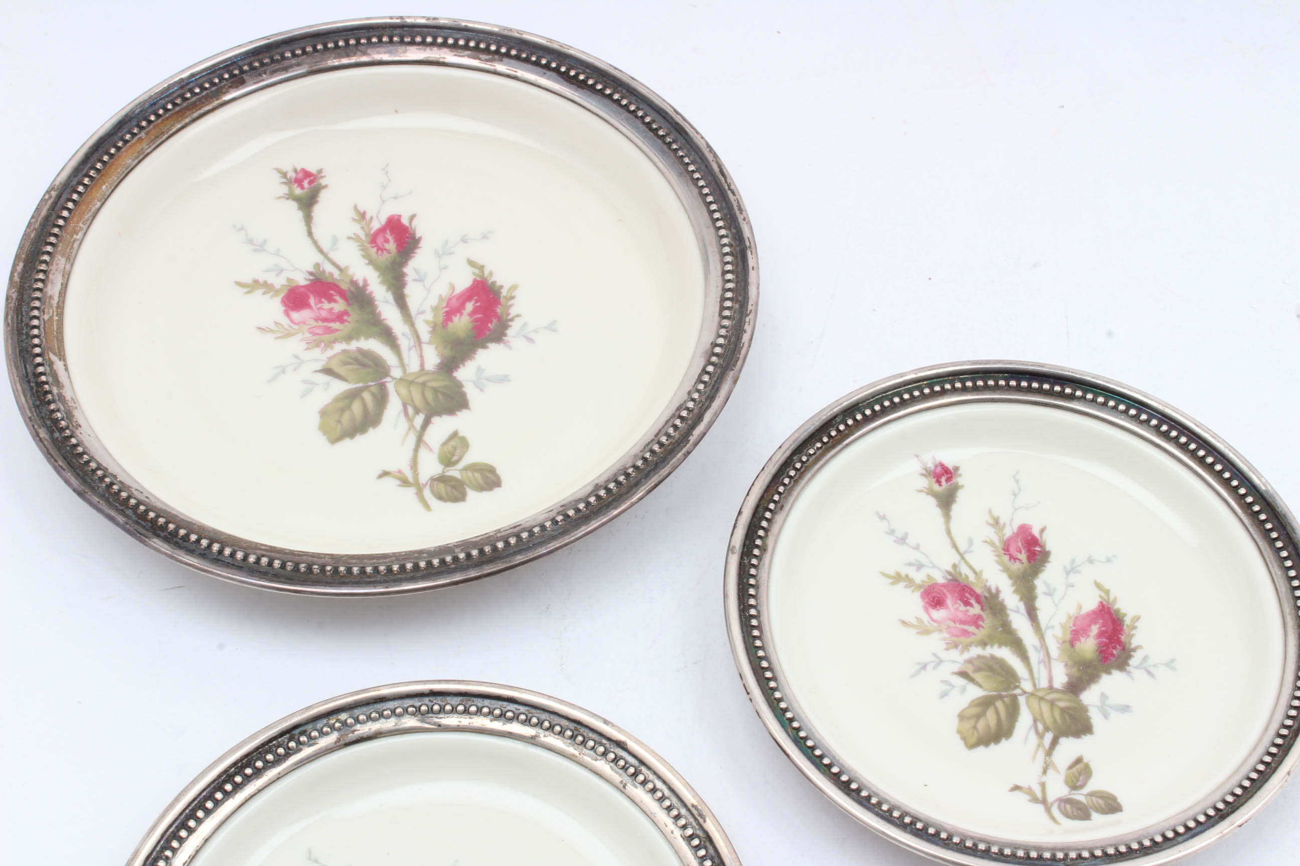 Sterling Silver Rimmed Rosenthal Porcelain Plates and Kirk & Matz Knife