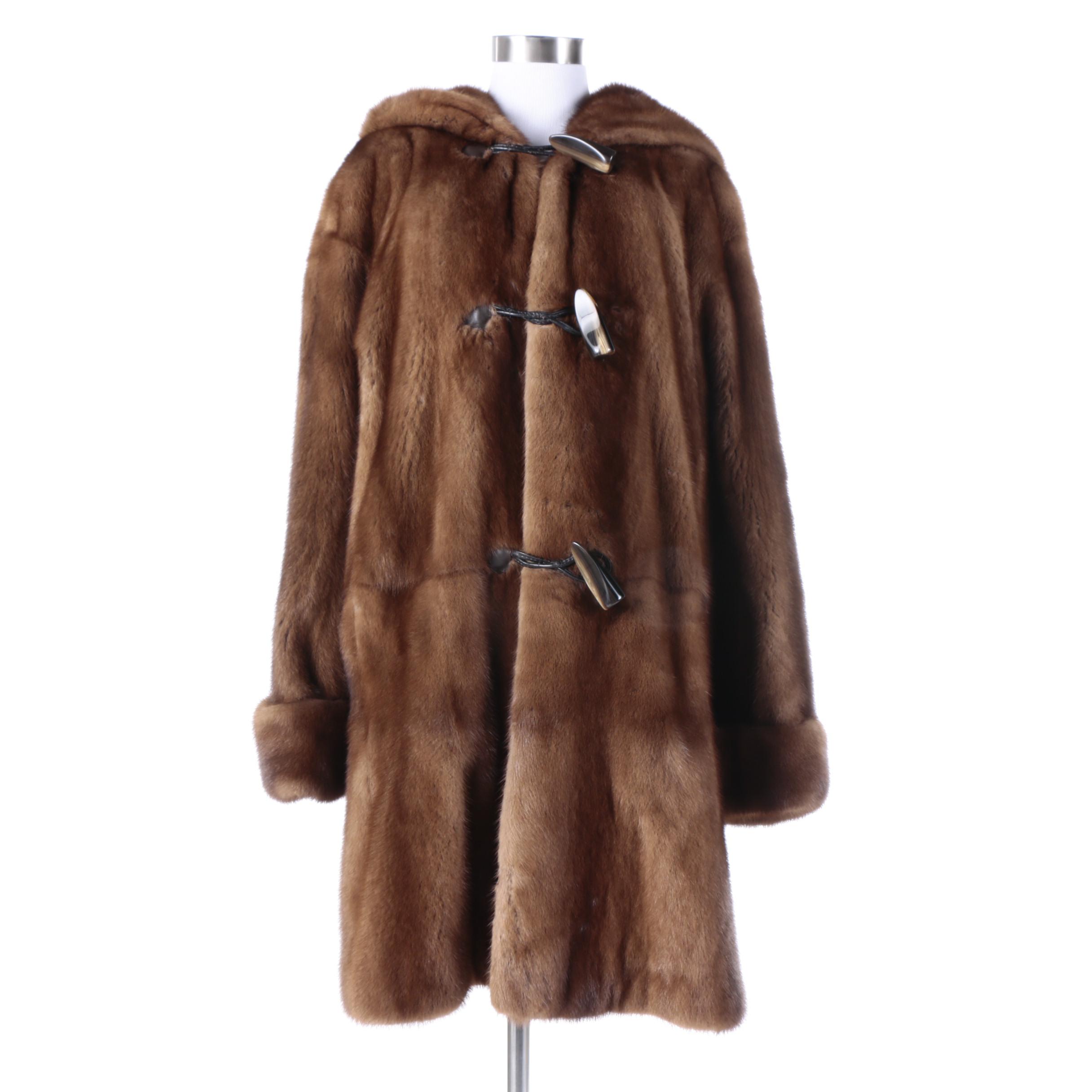 Women's Vintage Garber Furs Mink Fur Toggle Coat with Hood