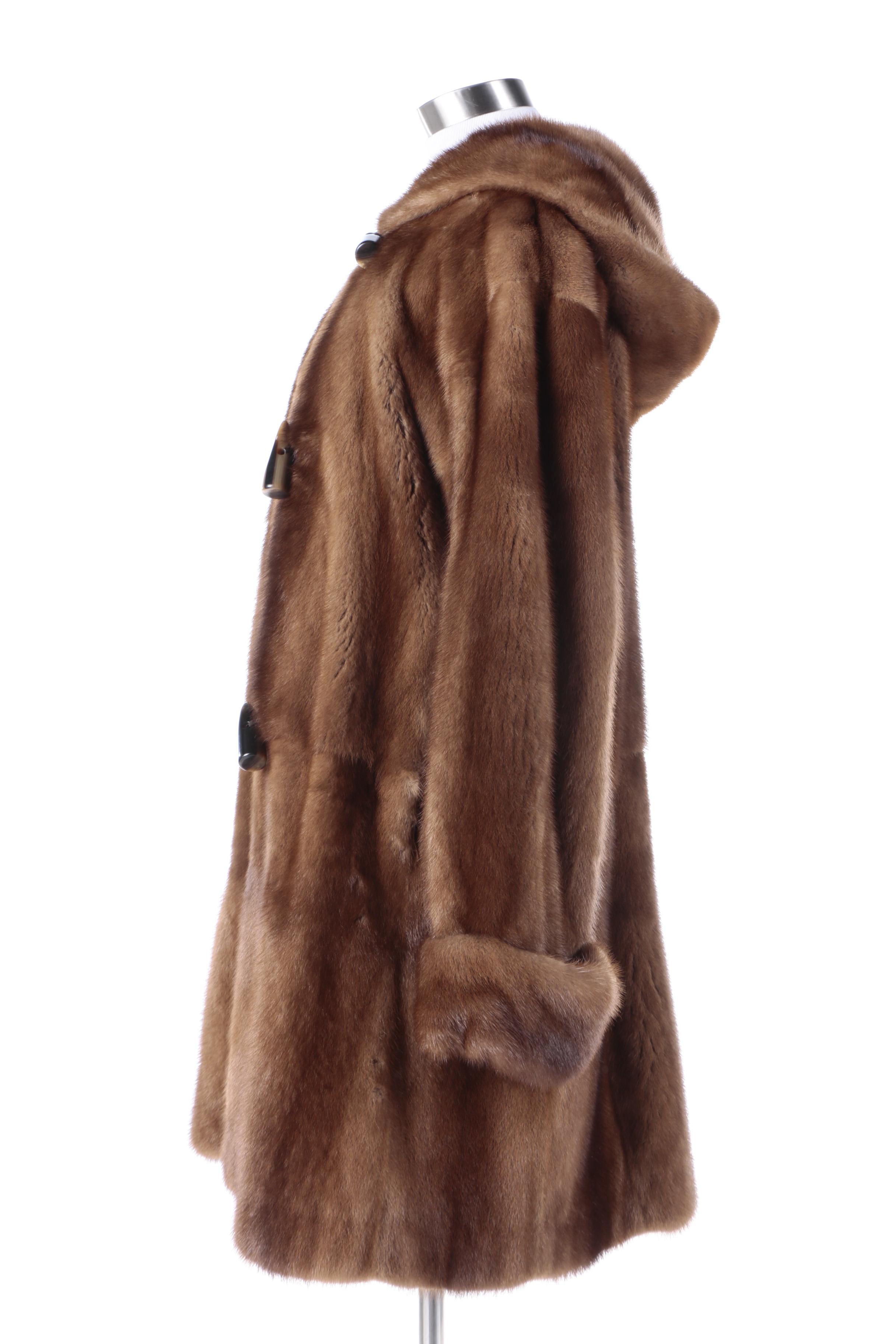 Women's Vintage Garber Furs Mink Fur Toggle Coat with Hood