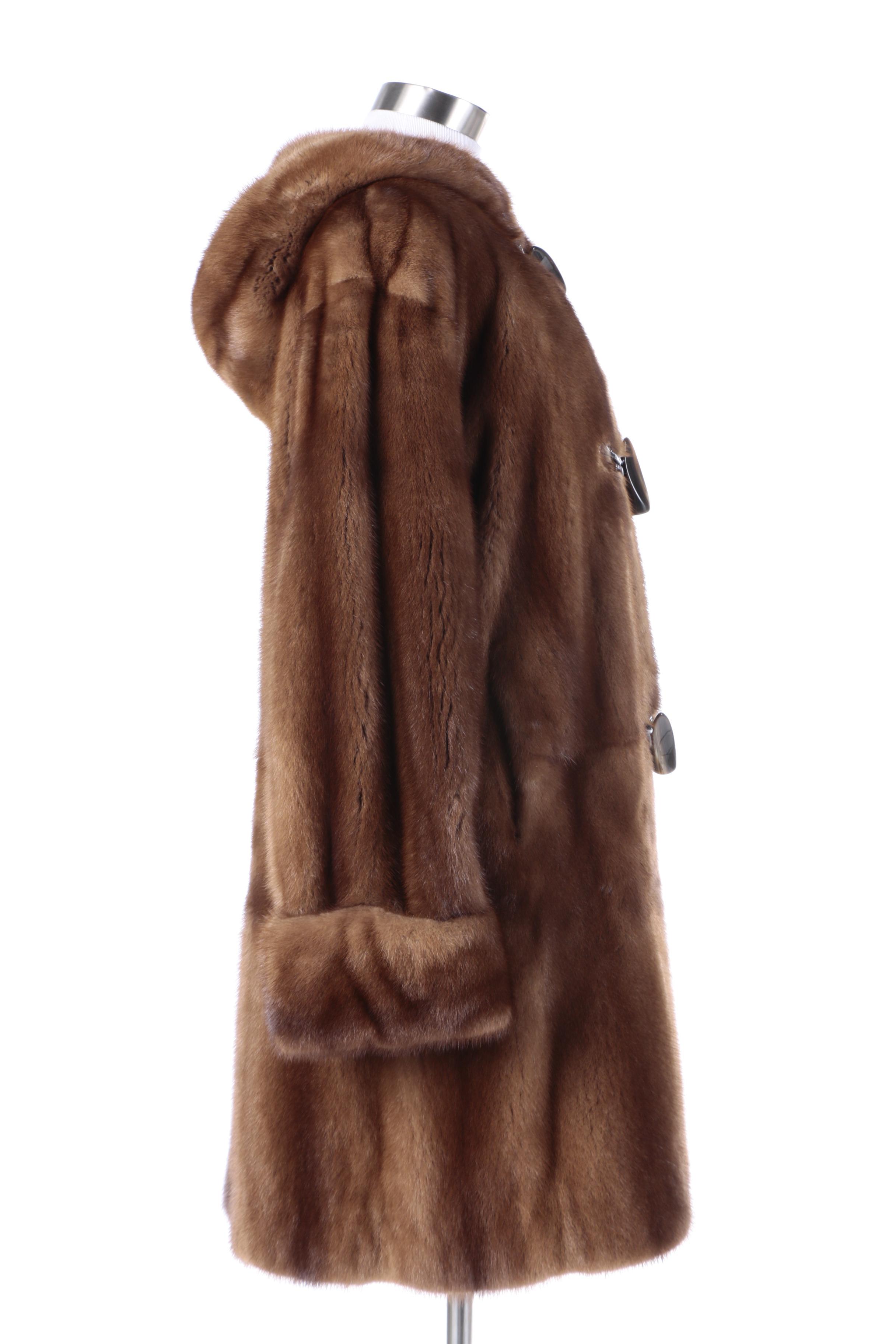 Women's Vintage Garber Furs Mink Fur Toggle Coat with Hood