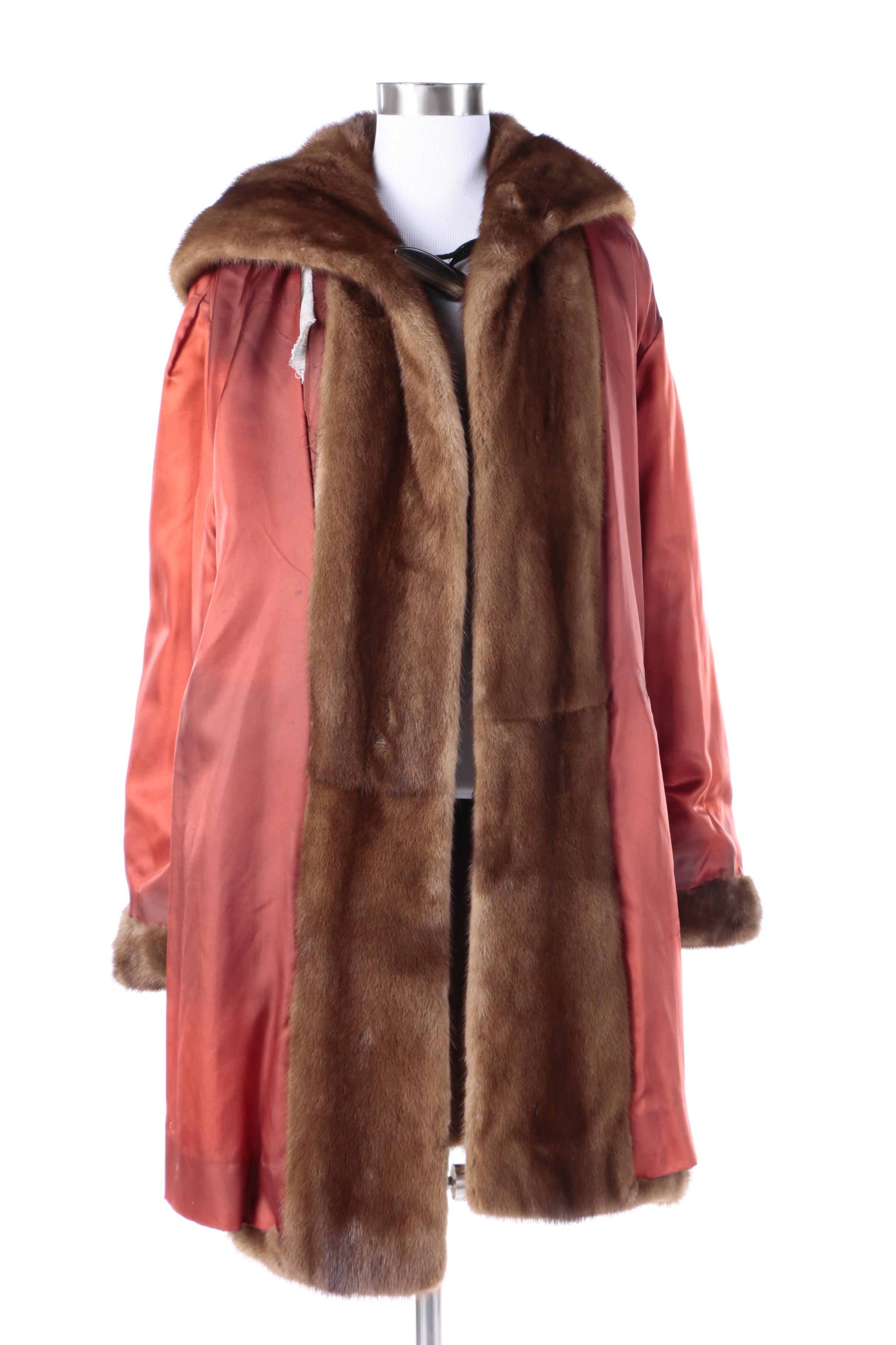 Women's Vintage Garber Furs Mink Fur Toggle Coat with Hood