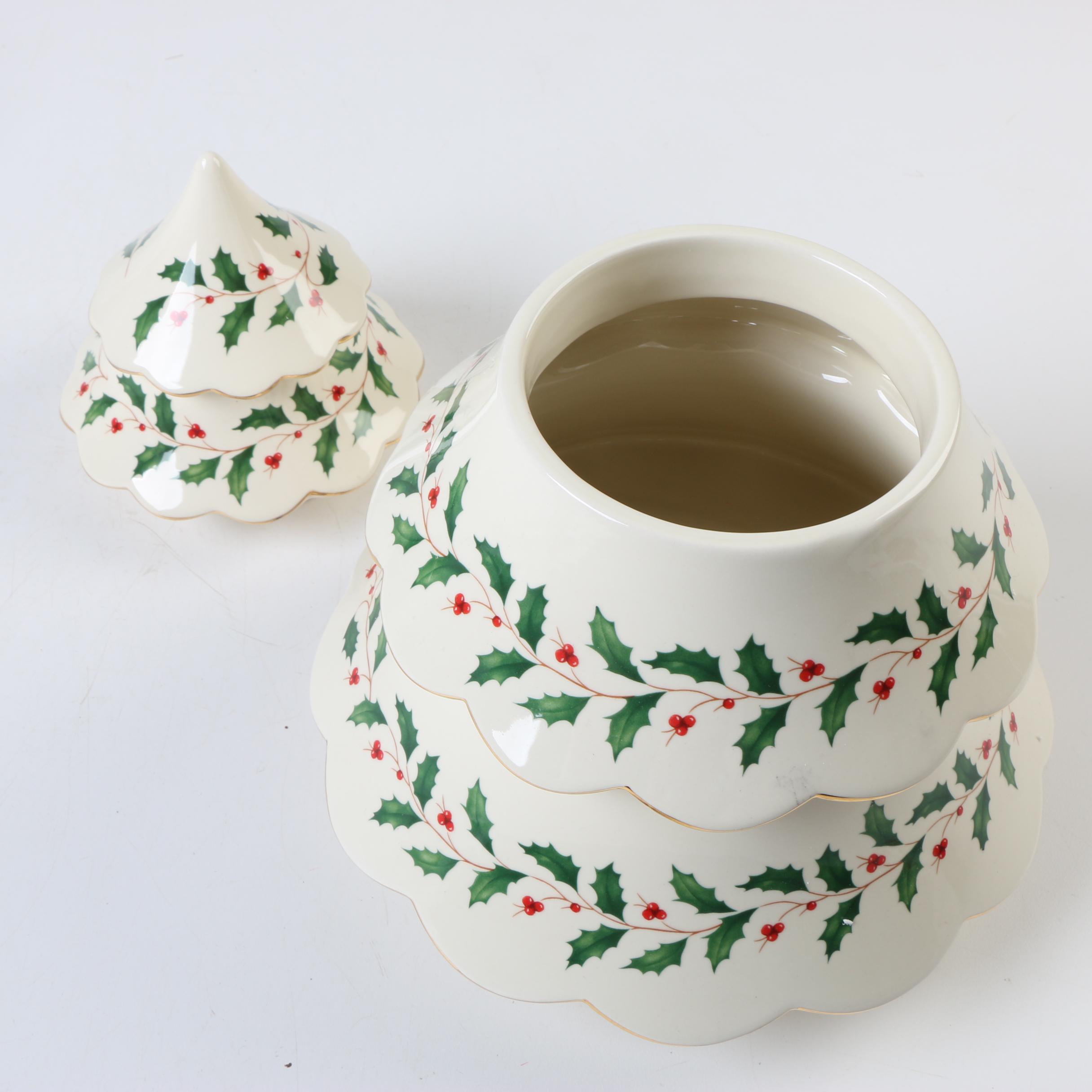 Lenox "Holiday" Christmas Tree Cookie Jar and Paneled Bowl