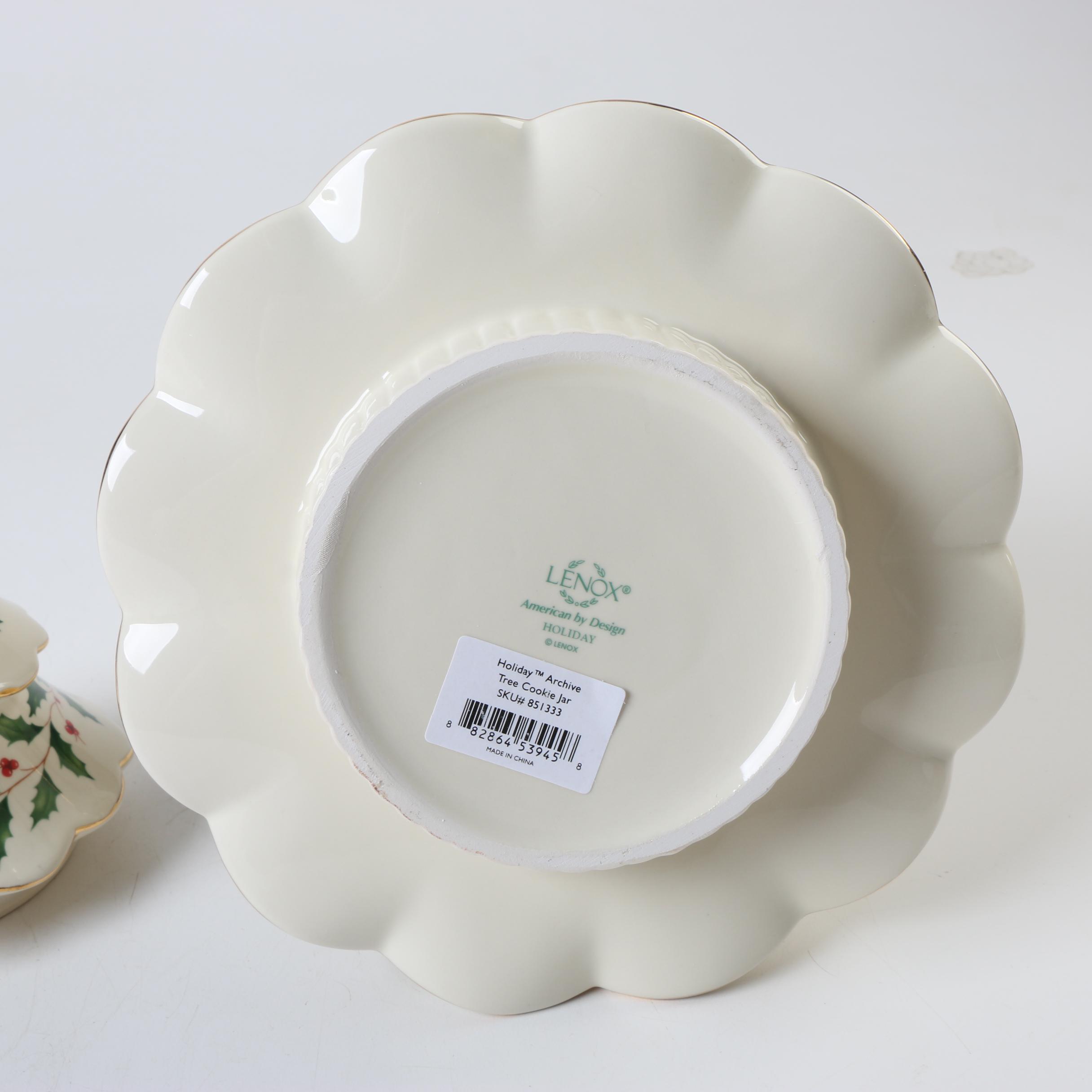 Lenox "Holiday" Christmas Tree Cookie Jar and Paneled Bowl