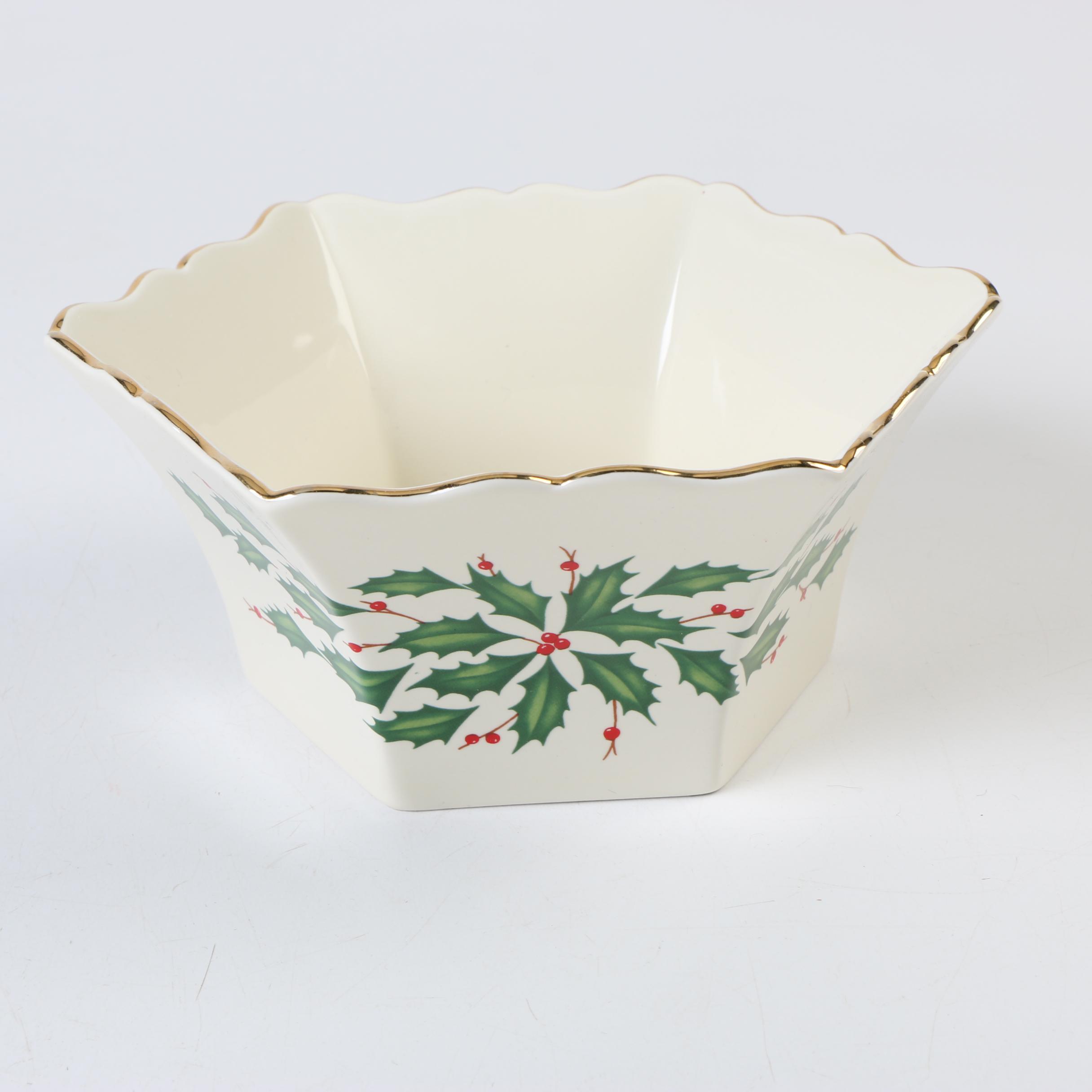 Lenox "Holiday" Christmas Tree Cookie Jar and Paneled Bowl