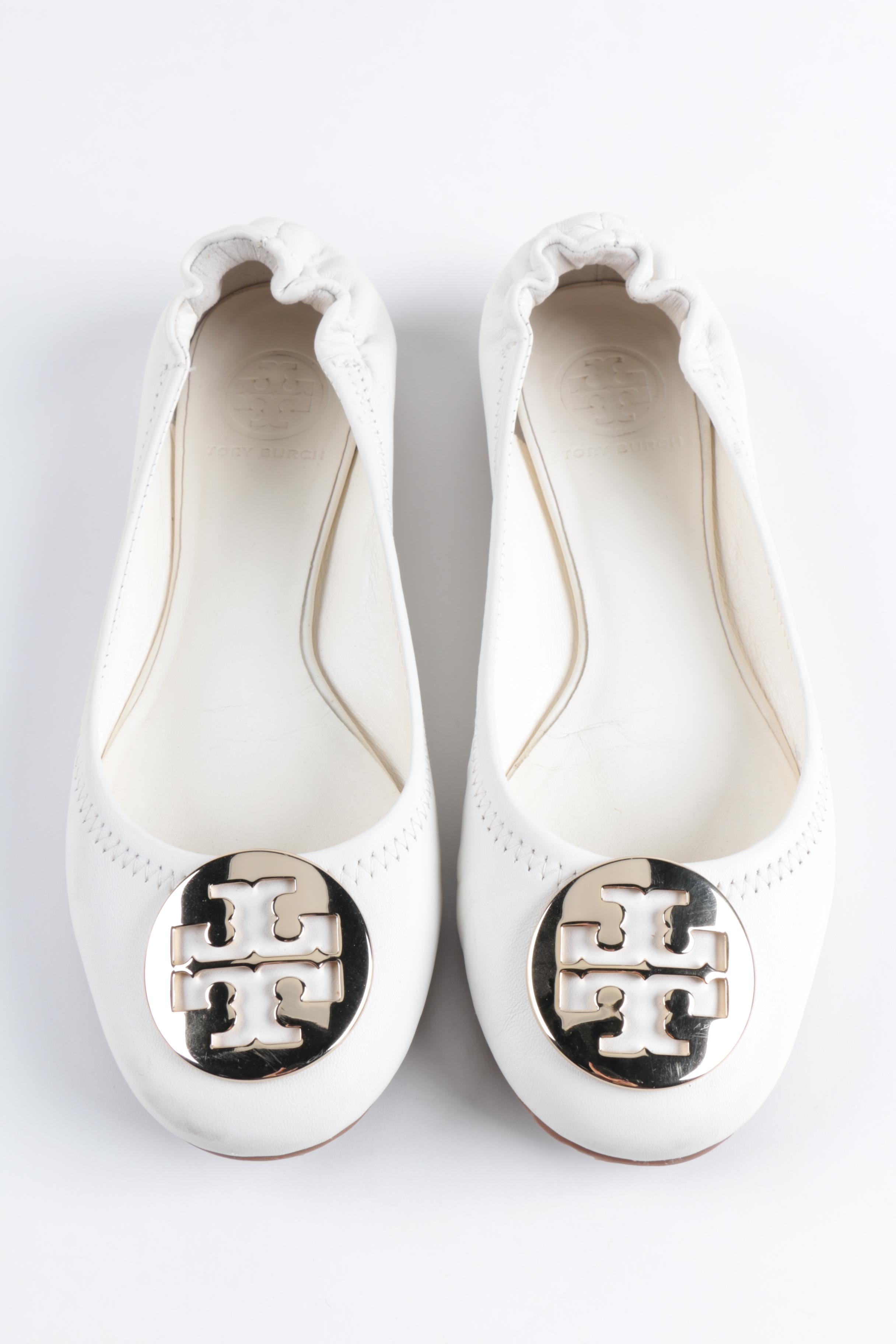 Tory Burch White Leather Ballet Flats