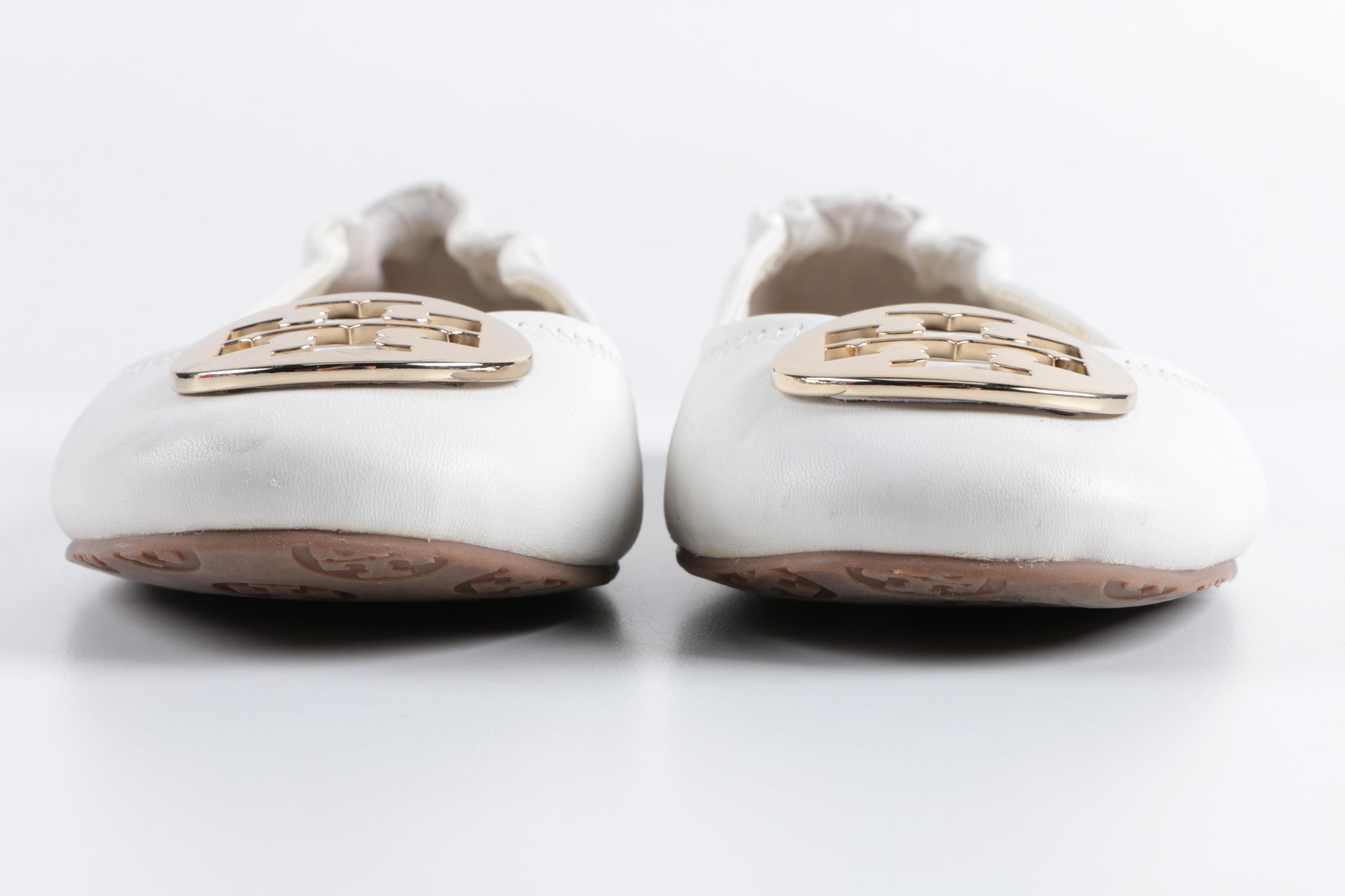 Tory Burch White Leather Ballet Flats