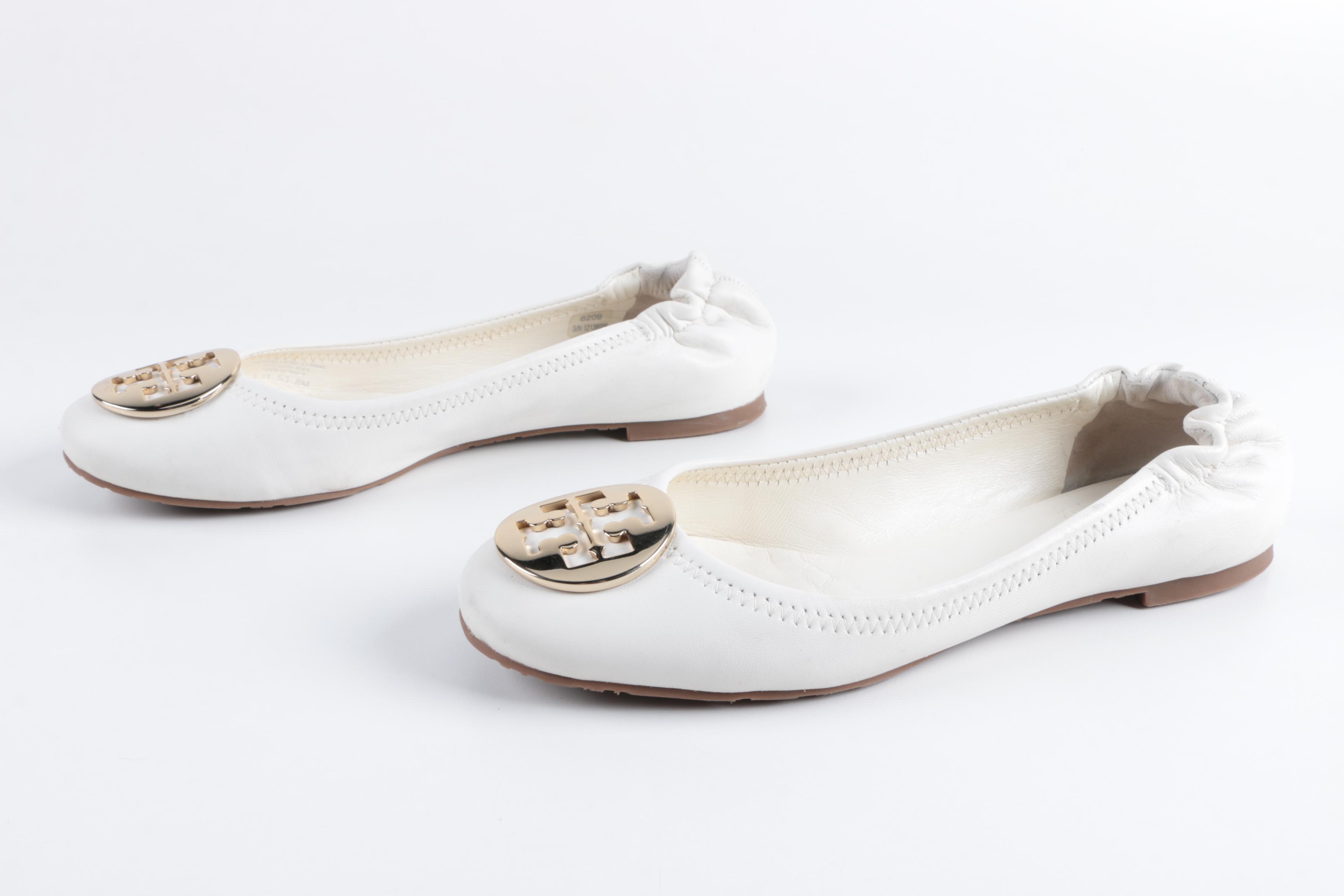 Tory Burch White Leather Ballet Flats