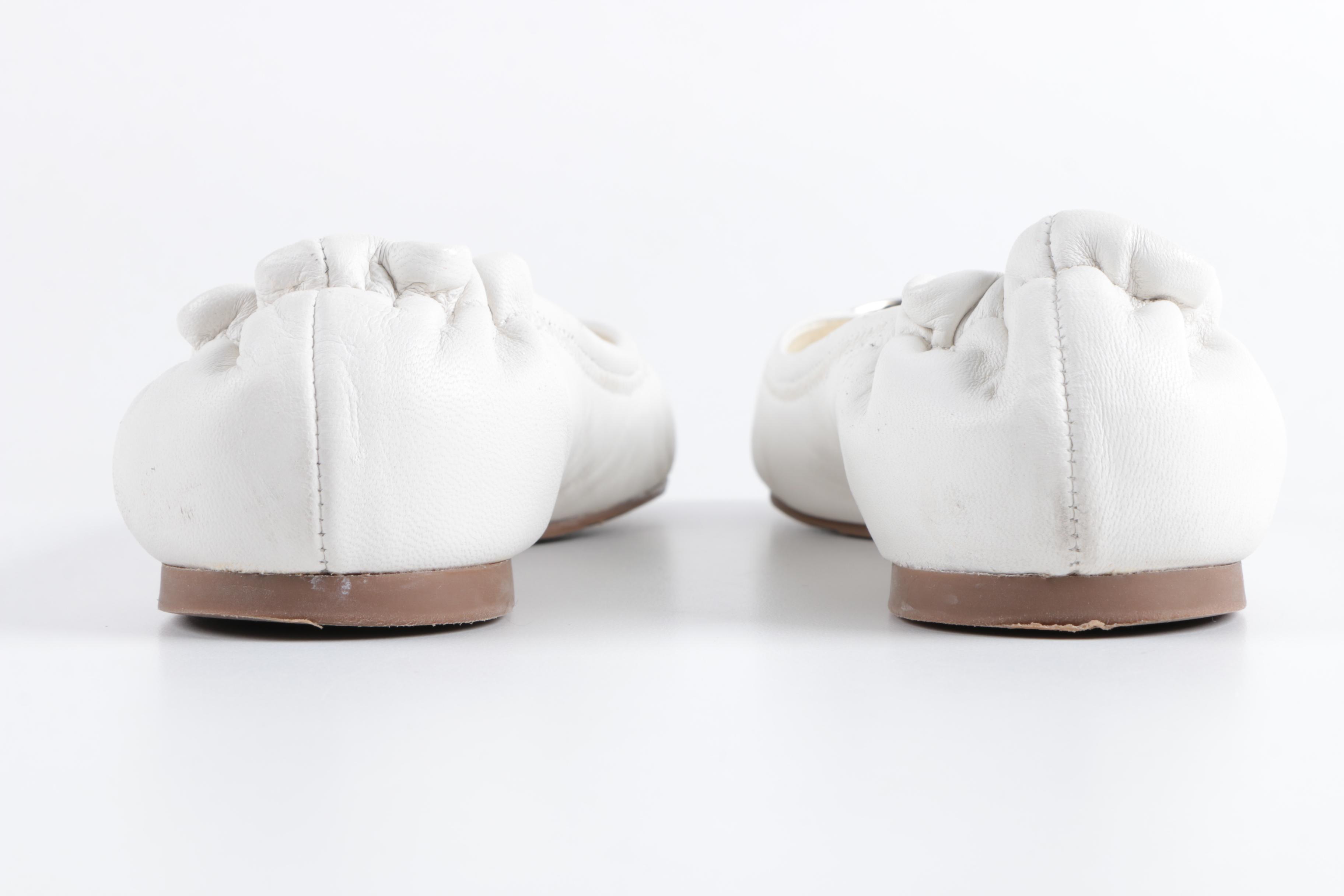 Tory Burch White Leather Ballet Flats