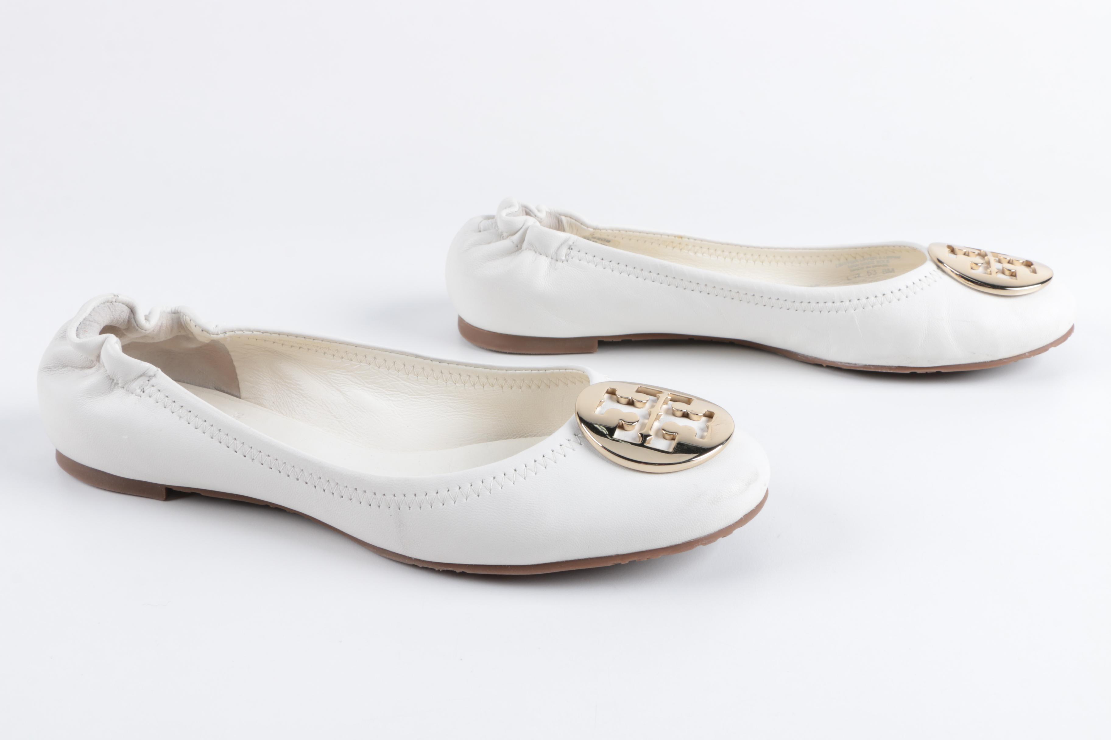 Tory Burch White Leather Ballet Flats