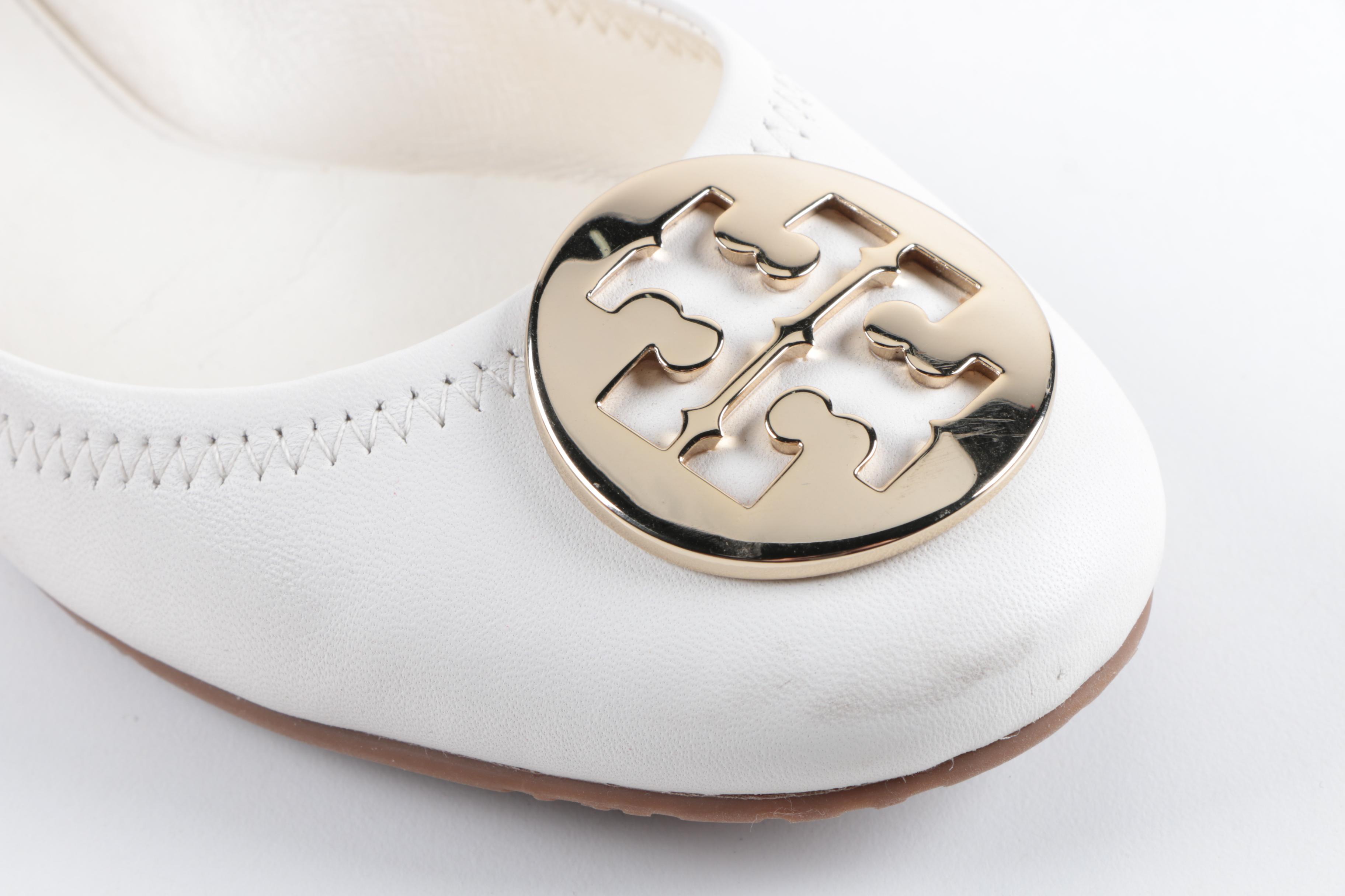 Tory Burch White Leather Ballet Flats