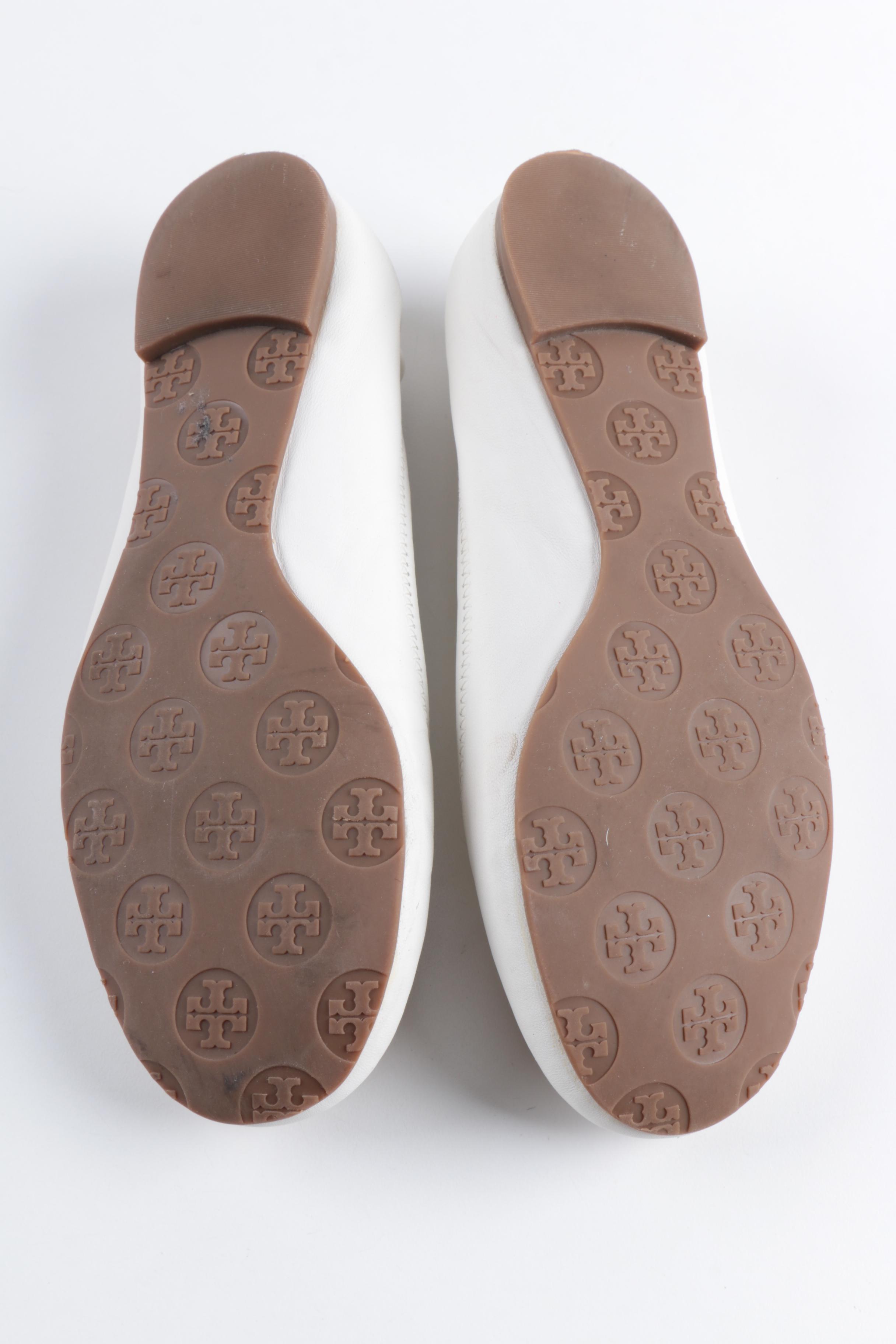 Tory Burch White Leather Ballet Flats