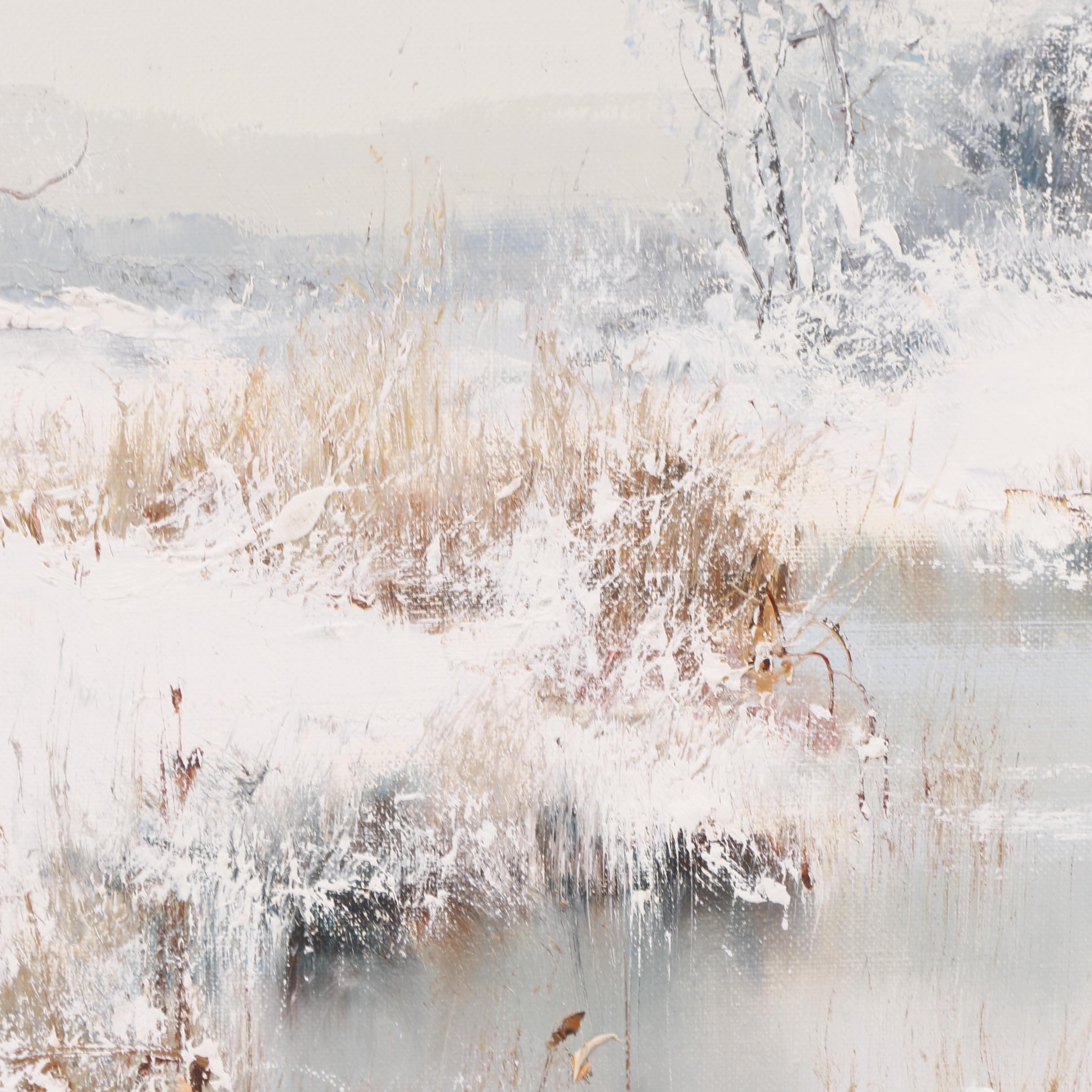 Oil Painting of House by a Lake